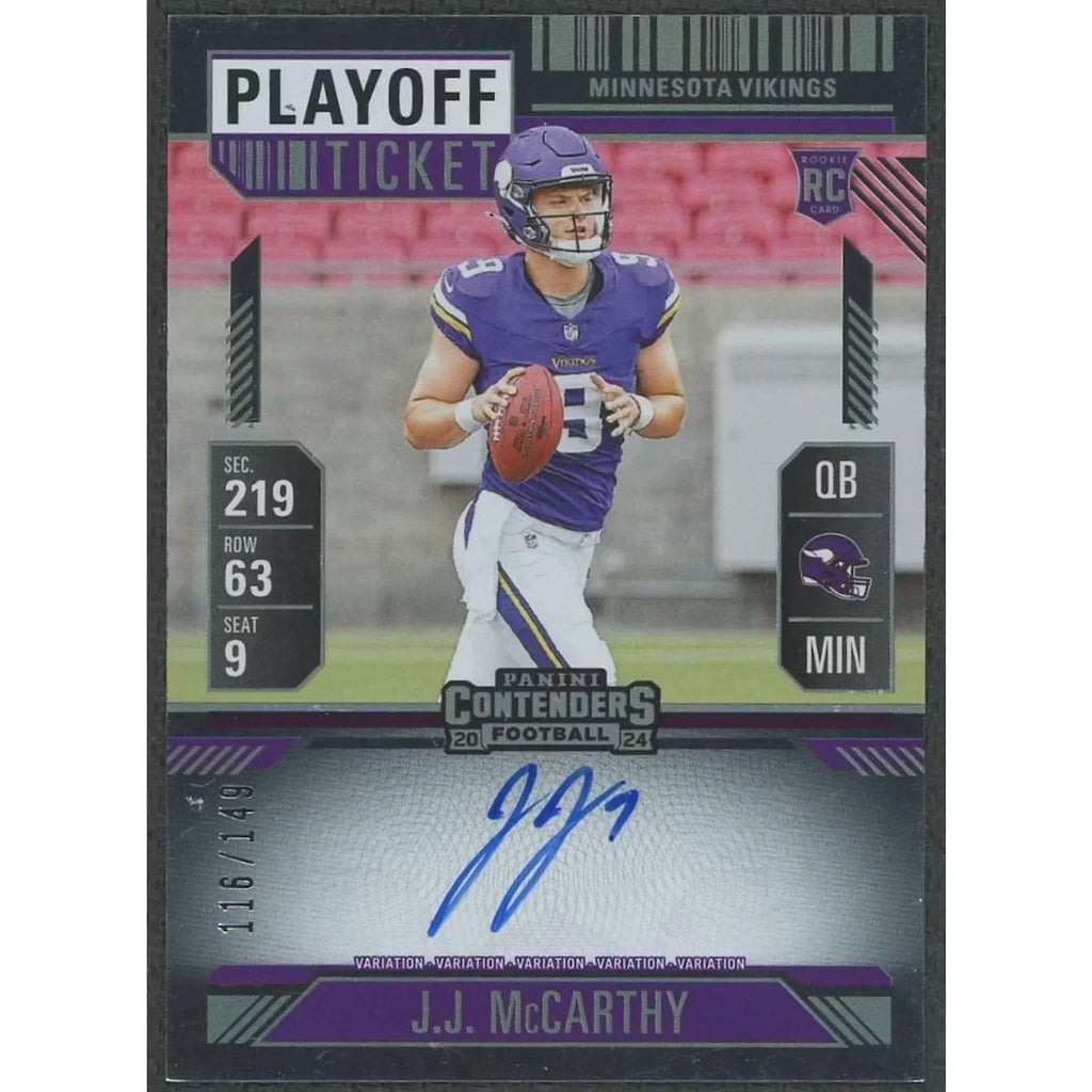 JJ McCarthy Signed 2024 Panini Contenders Playoff Ticket |/149