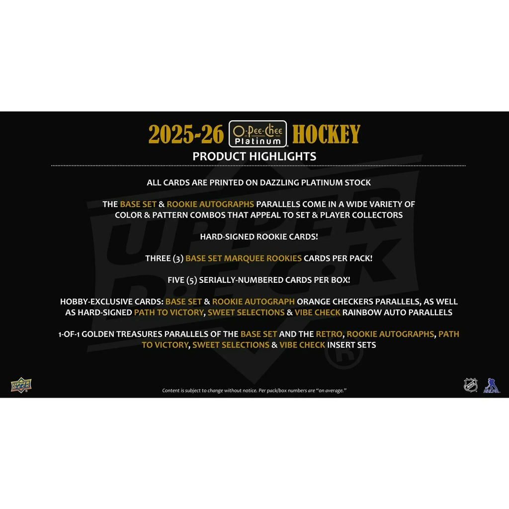 2025 26 Upper Deck O Pee Chee Platinum Hockey Hobby 8 Box Case (Ships Sealed Only)