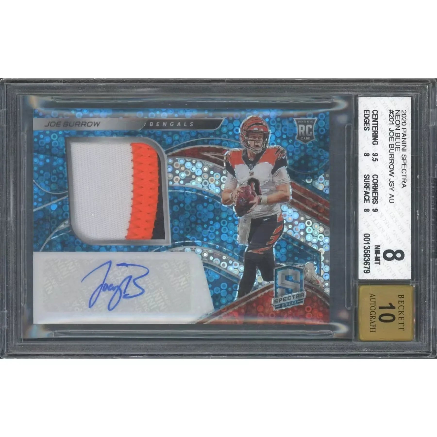 Joe Burrow 2020 Panini Prizm Rookie Blue Disco Jersey Patch Auto | 9/60