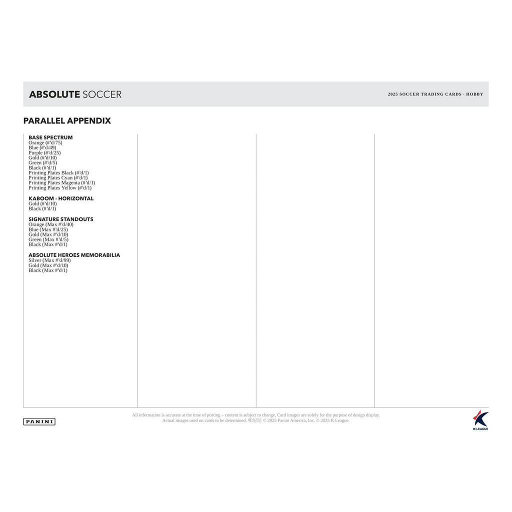 2025 Panini Absolute K League Soccer Hobby Box (Ships Sealed Only)