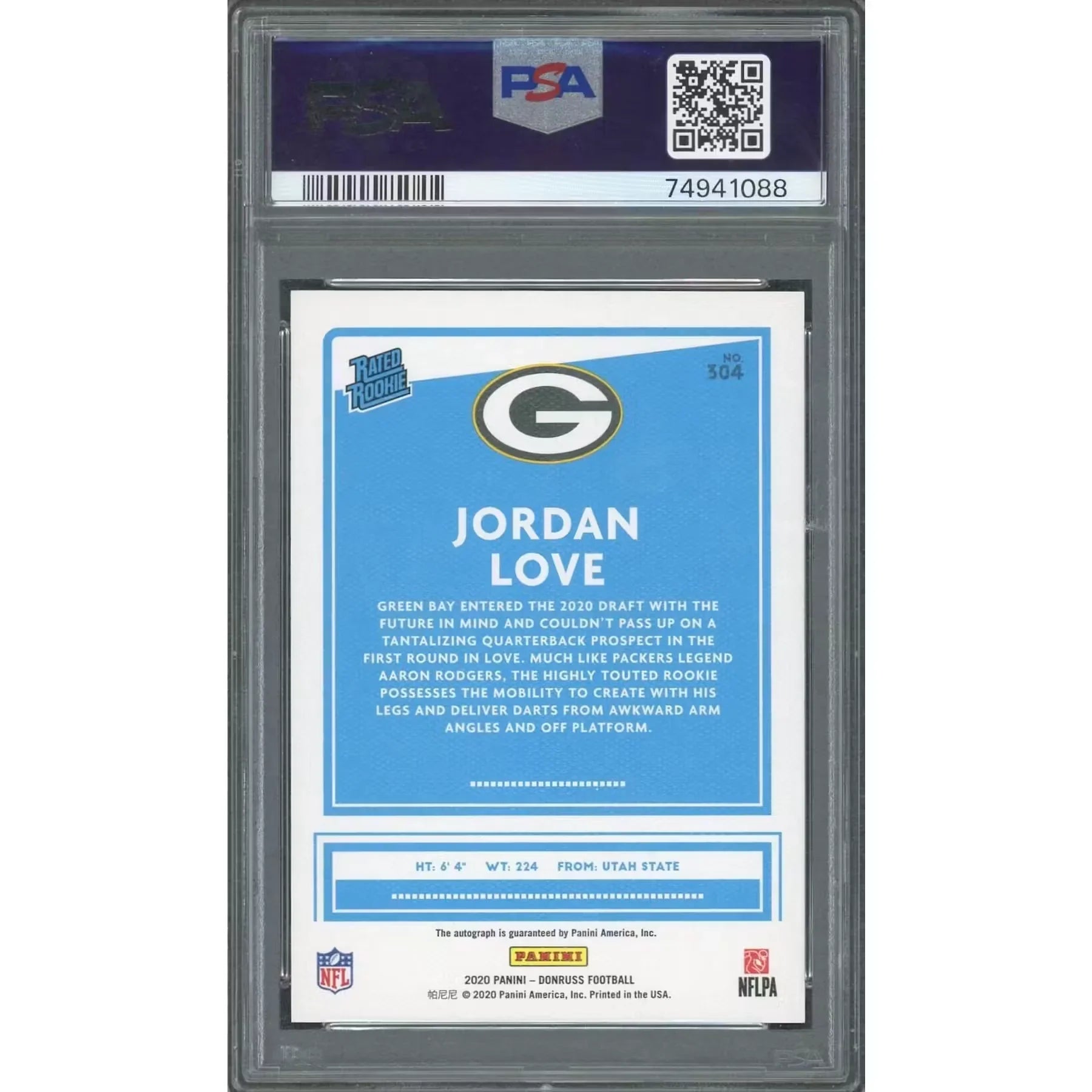 Jordan Love Signed 2020 Panini Donruss Canvas Autograph | PSA 10