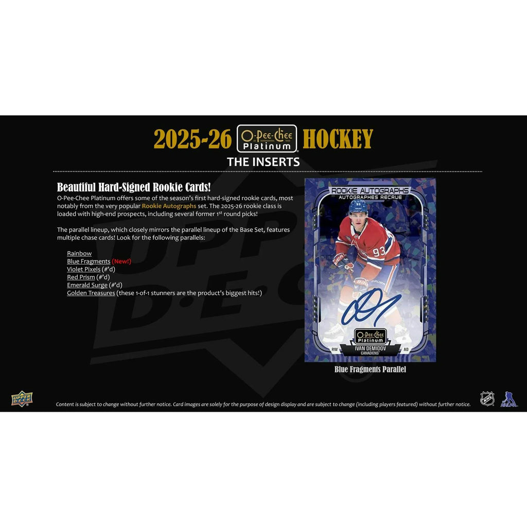 2025-26 Upper Deck O-Pee-Chee Platinum Hockey Blaster Box (Ships Sealed Only) - D