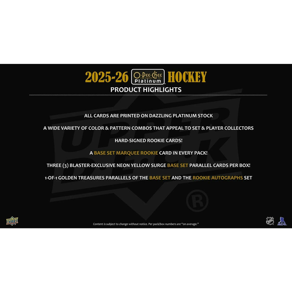 2025 26 Upper Deck O Pee Chee Platinum Hockey Blaster 20 Box Case Presell (Ships Sealed Only)