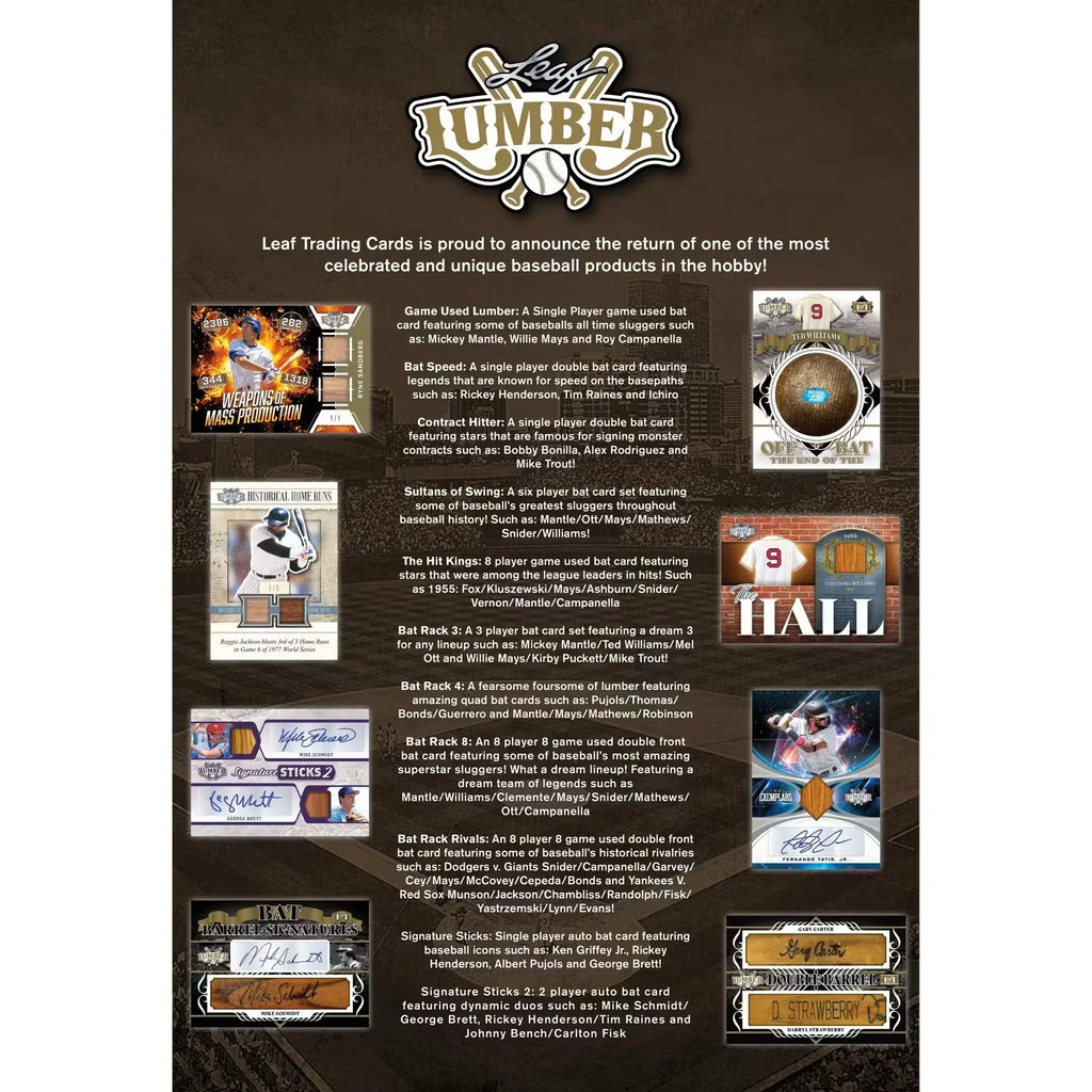 2022 Leaf Lumber Baseball Hobby 10 Box Case (Ships Sealed Only)