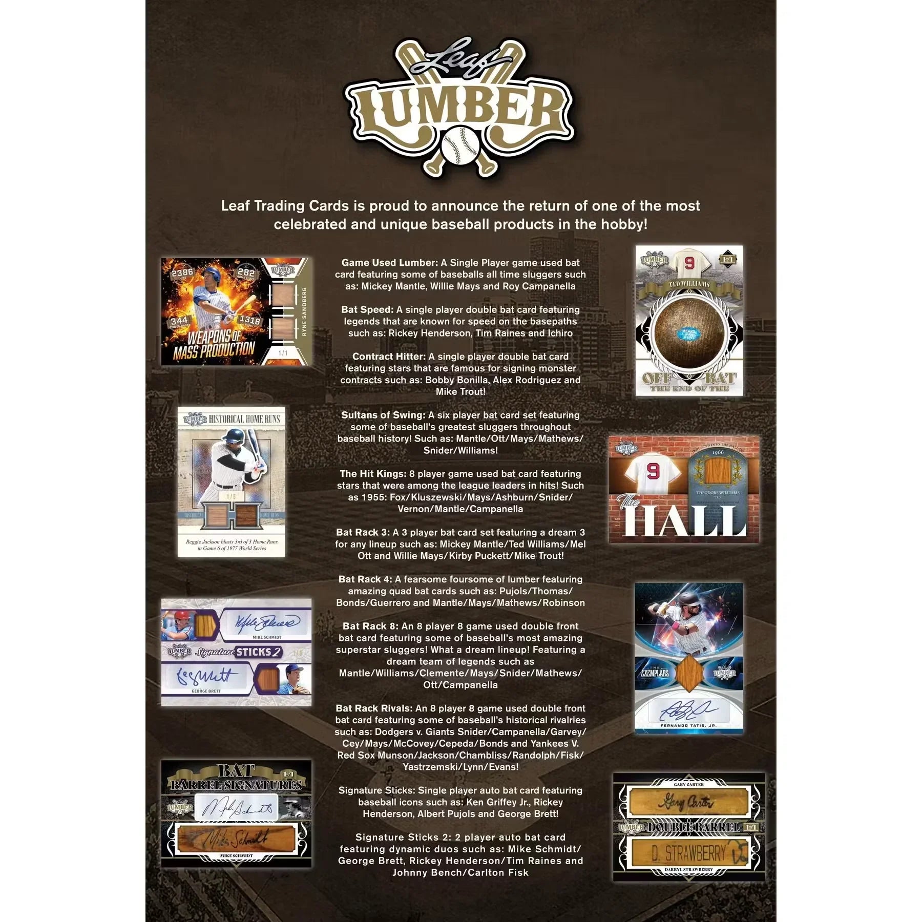 2022 Leaf Lumber Baseball Hobby 10 Box Case (Ships Sealed Only)