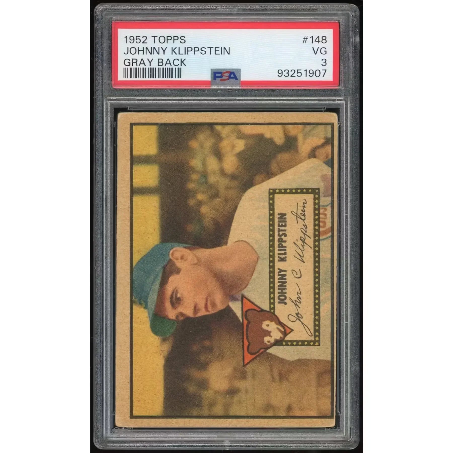 1952 Topps #148 Johnny Klippstein Gray Back | PSA 3 1907