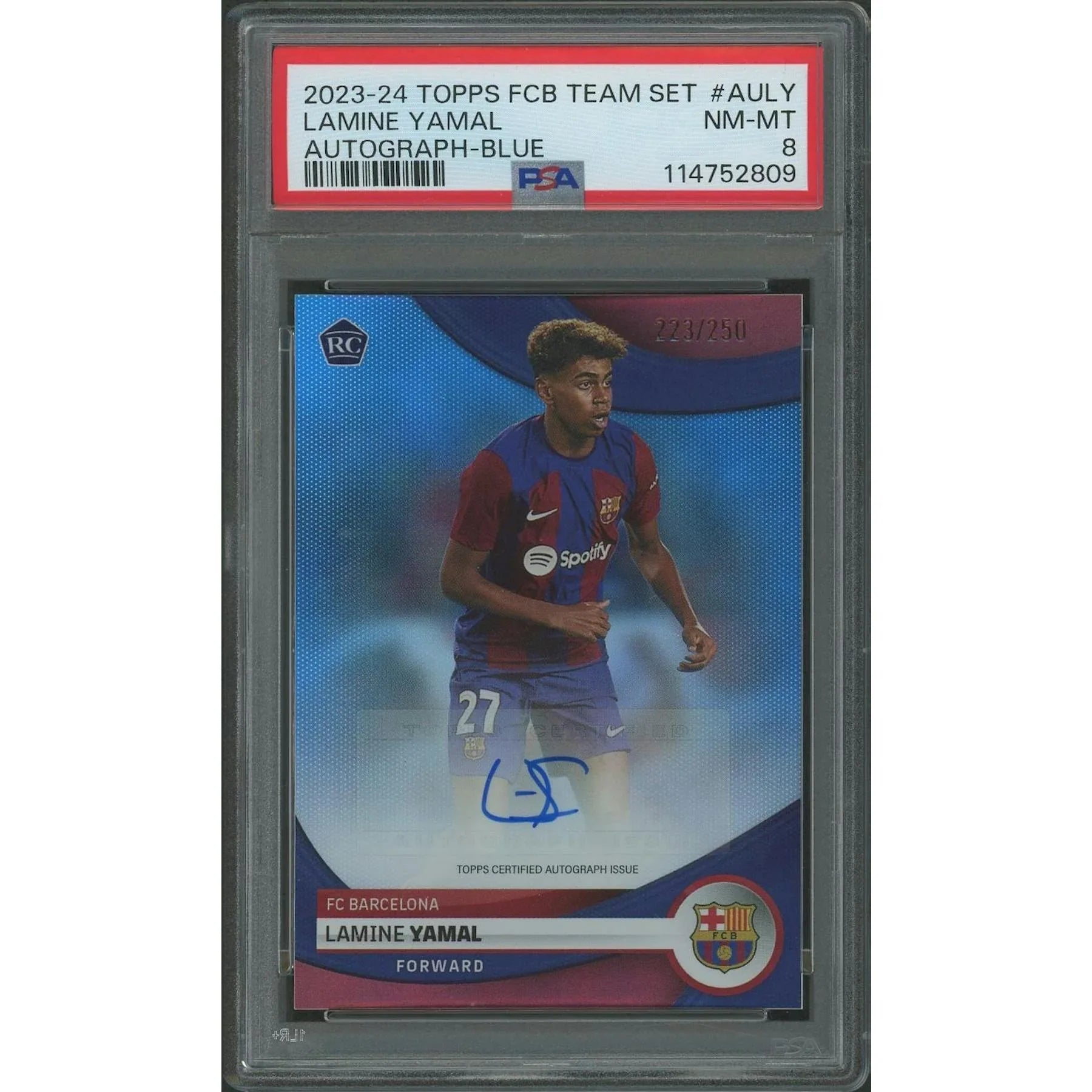 Lamine Yamal Signed 2023-24 Topps FC Barcelona Rookie #223 Card | PSA 8