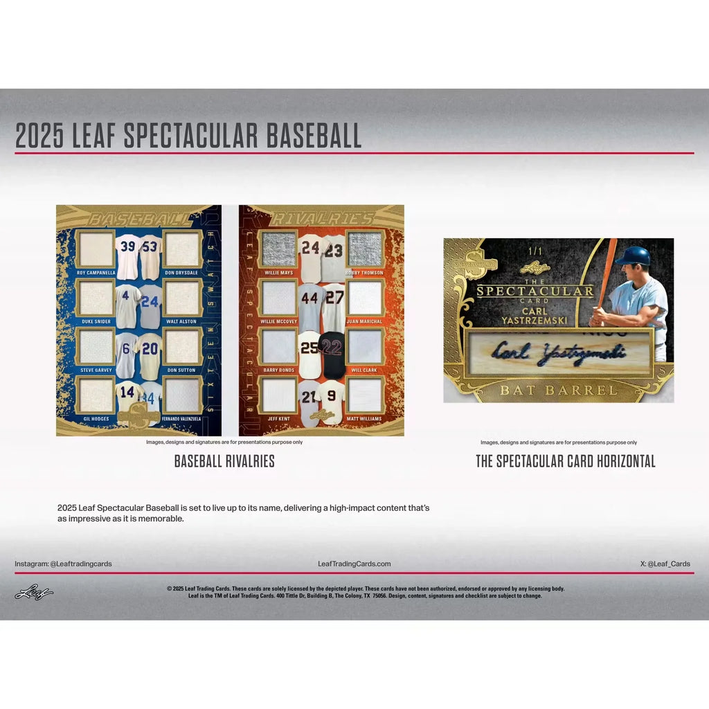2025 Leaf Spectacular Baseball Hobby Box (Ships Sealed Only) - D1