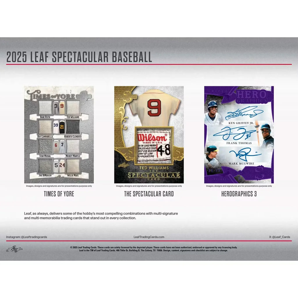 2025 Leaf Spectacular Baseball Hobby Box (Ships Sealed Only) - D1