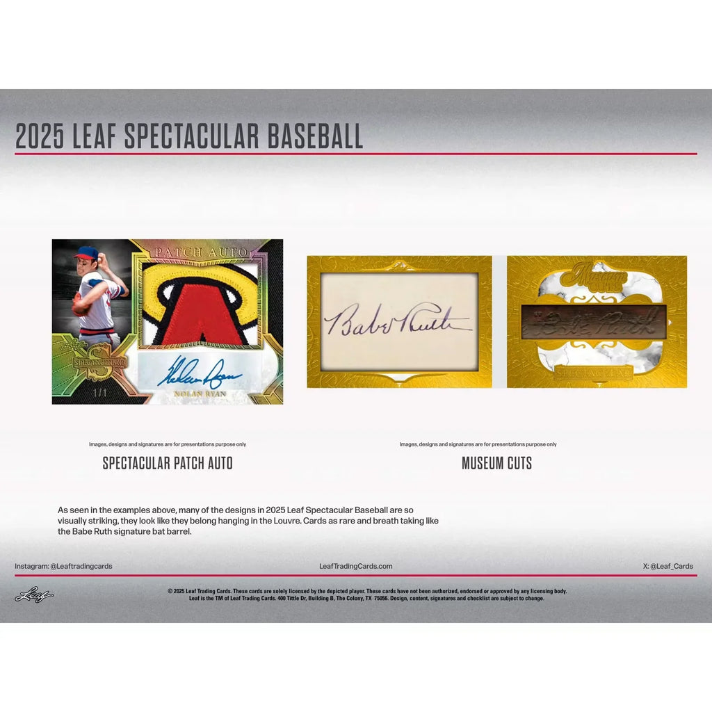 2025 Leaf Spectacular Baseball Hobby Box (Ships Sealed Only) - D1