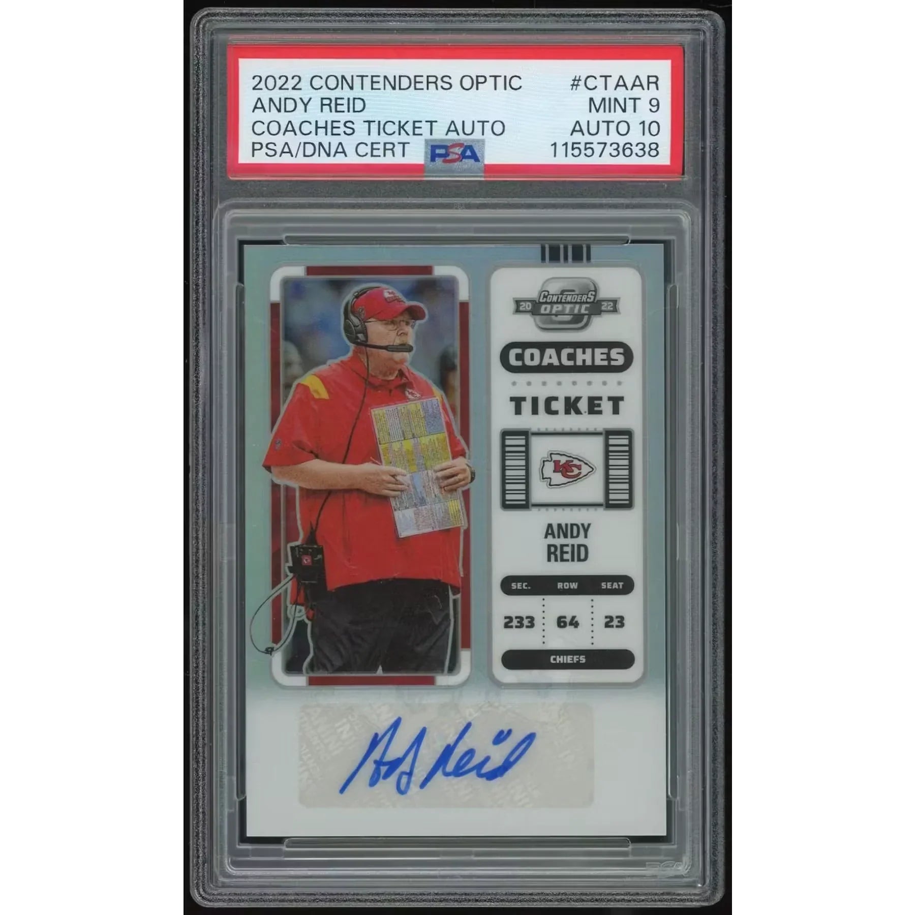 Andy Reid Signed 2022 Contenders Optic Coaches Ticket | PSA 9 Auto 10