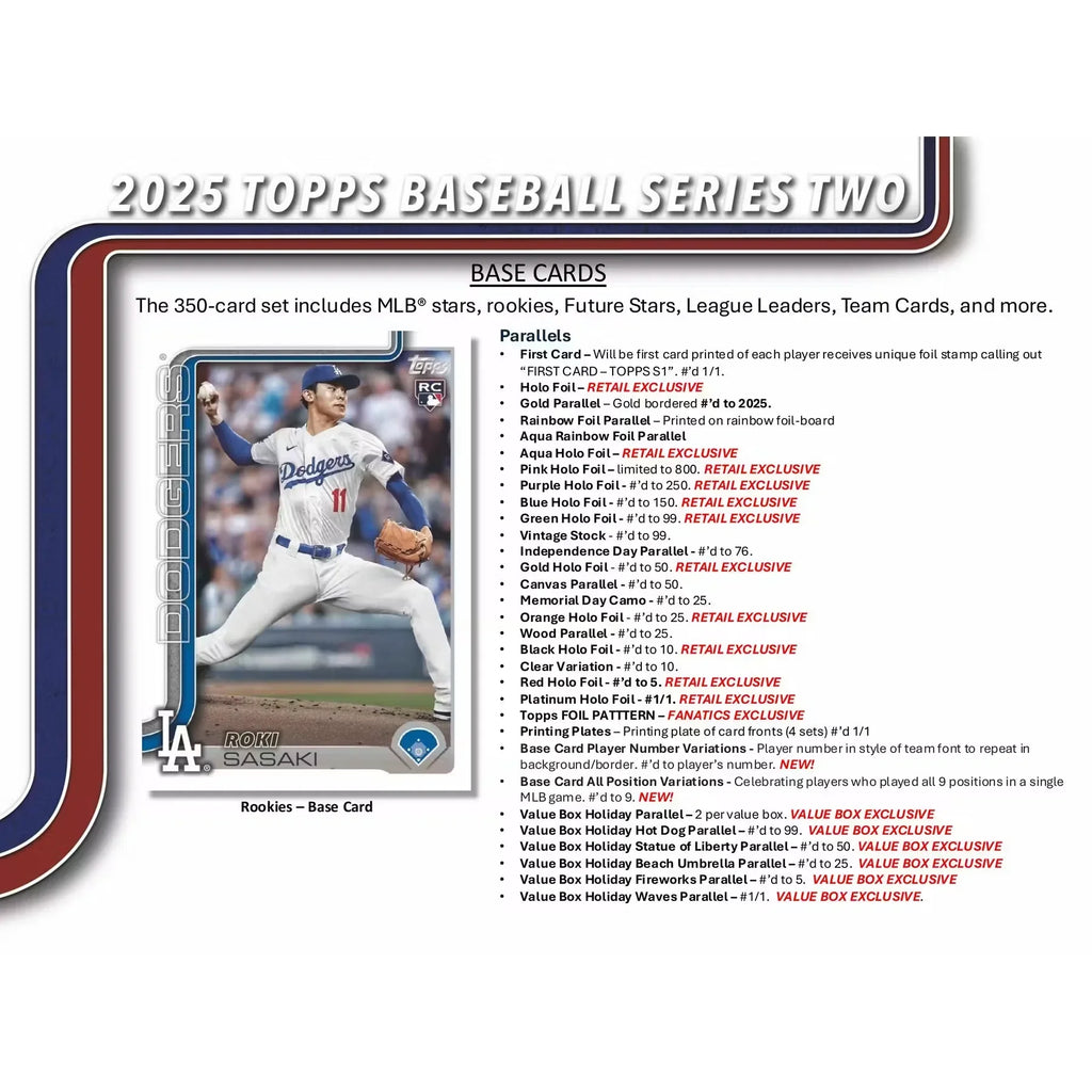 2025 Topps Series 2 Baseball Retail Box 20 Pack (Ships Sealed Only)