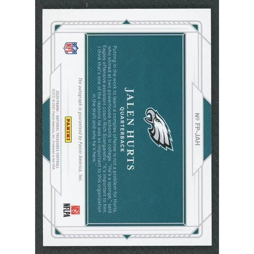 Jalen Hurts Signed 2020 Panini National Treasures Field Pass Rookie Card | Auto/5