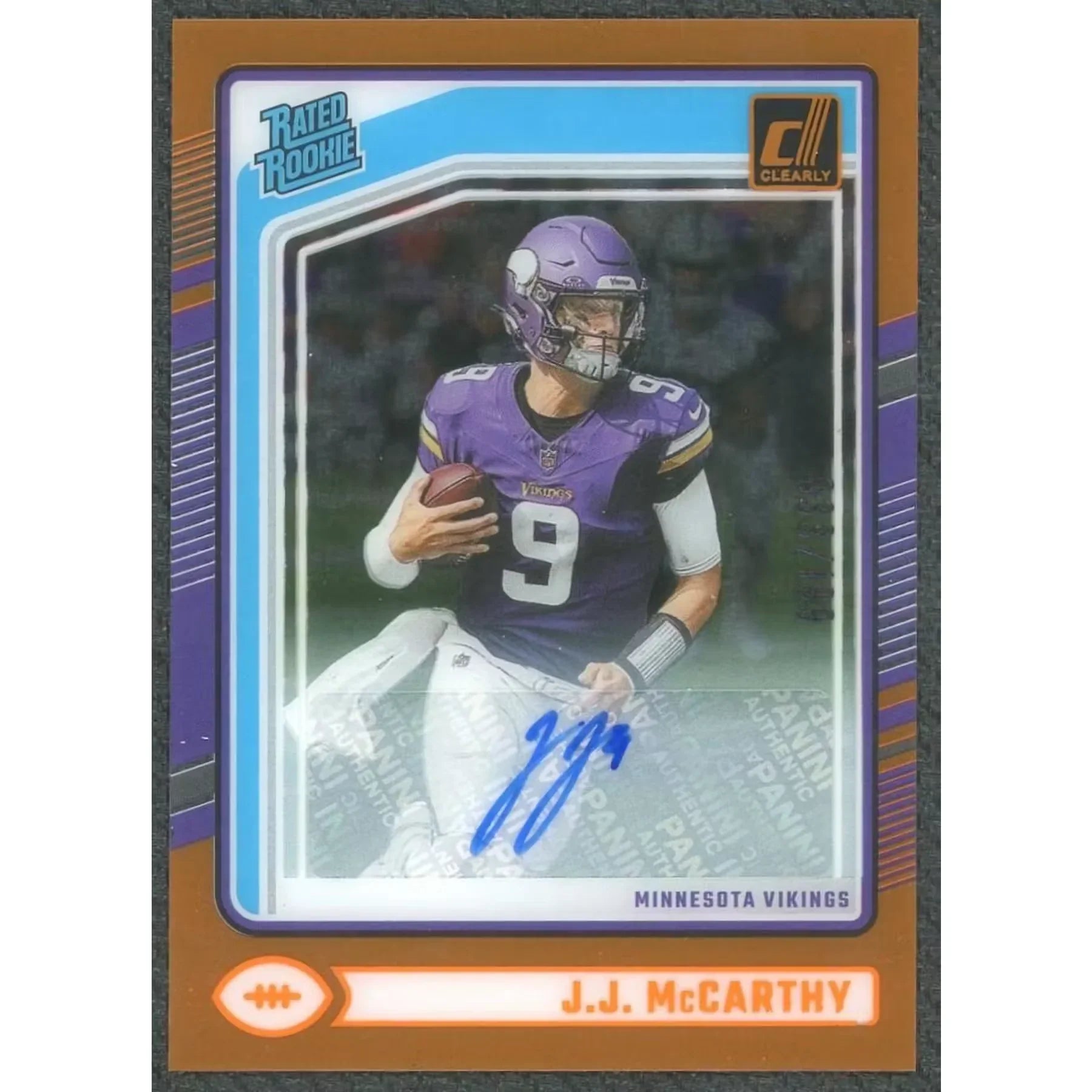 JJ McCarthy Signed 2024 Panini Clearly Donruss Orange Auto |/199