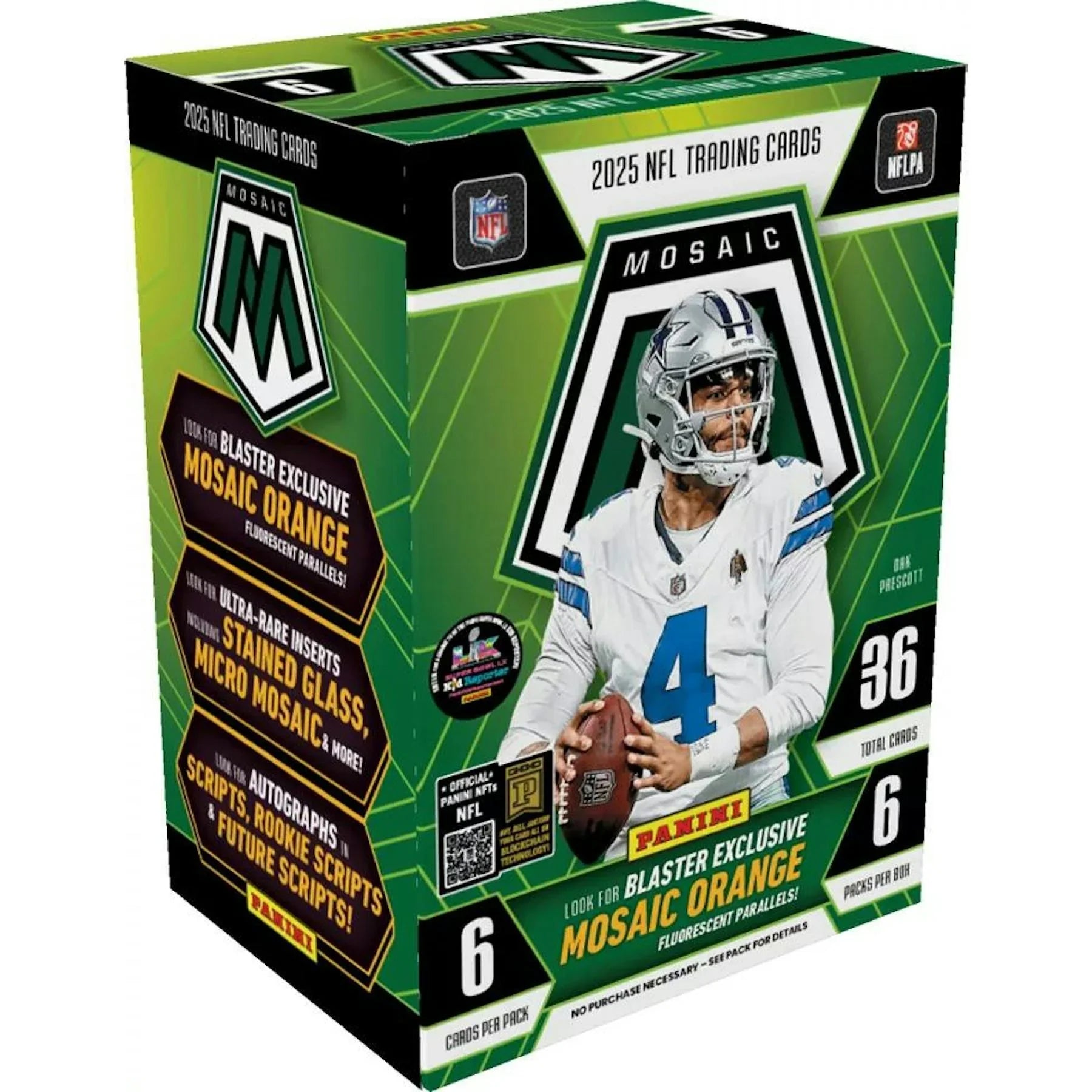 2025 Panini Mosaic Football Blaster Box Mosaic Orange Parallels Green Box (Ships Sealed Only)