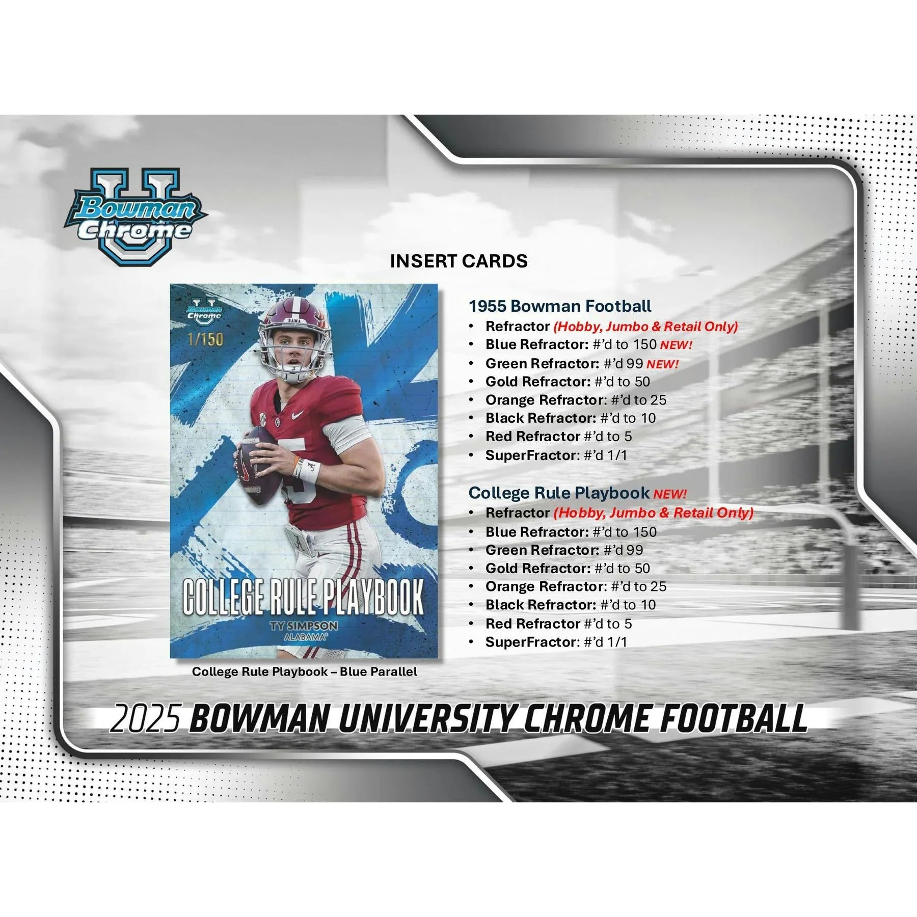 2025 Bowman University Chrome Football Blaster Box (Ships Sealed Only)