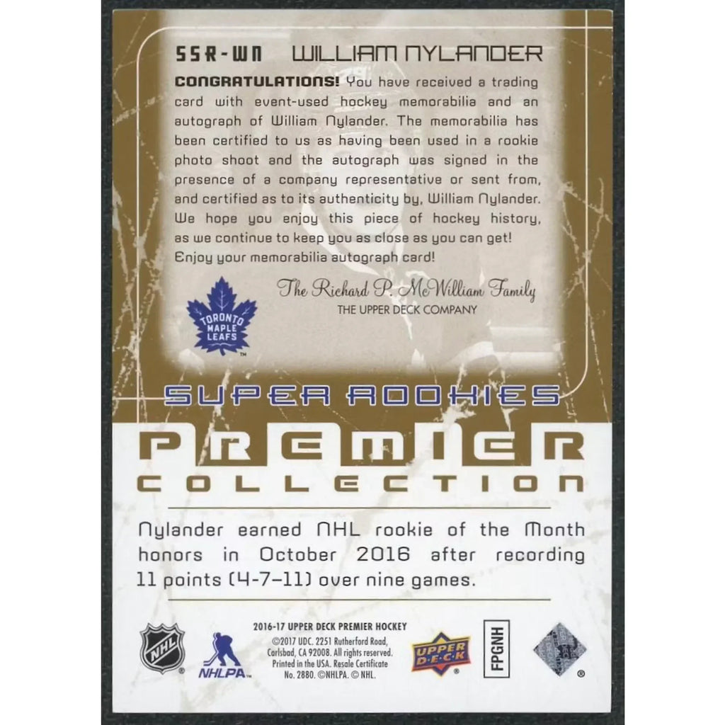 William Nylander Signed 2016-17 Upper Deck Premier Rookie Card | Auto Patch/15
