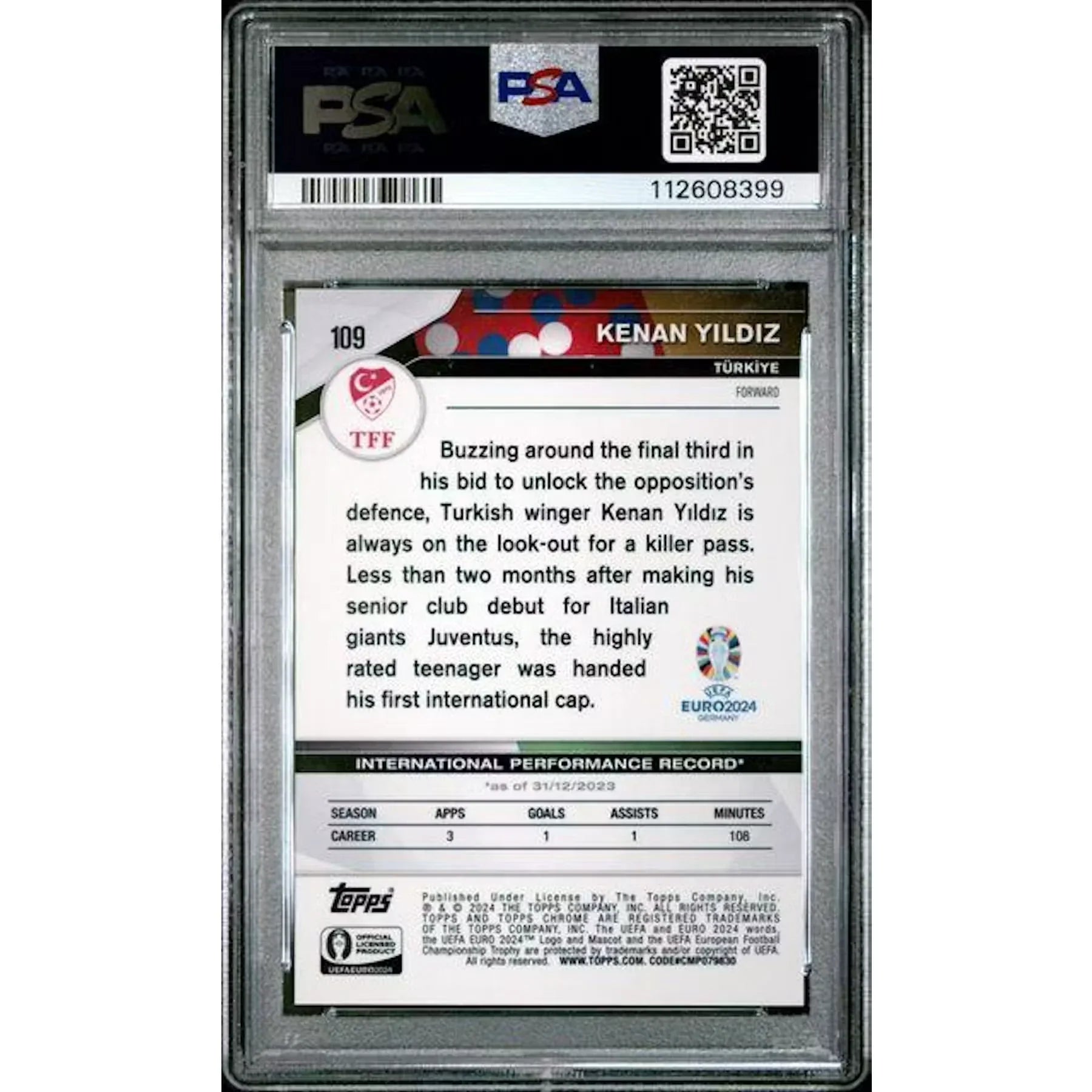Kenan Yildiz 2024 Topps Sapphire Euro Orange/25 | PSA 10