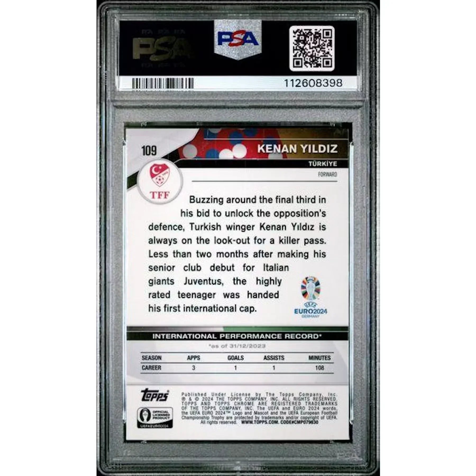 Kenan Yildiz 2024 Topps Sapphire Euro Gold/50 Card | PSA 10