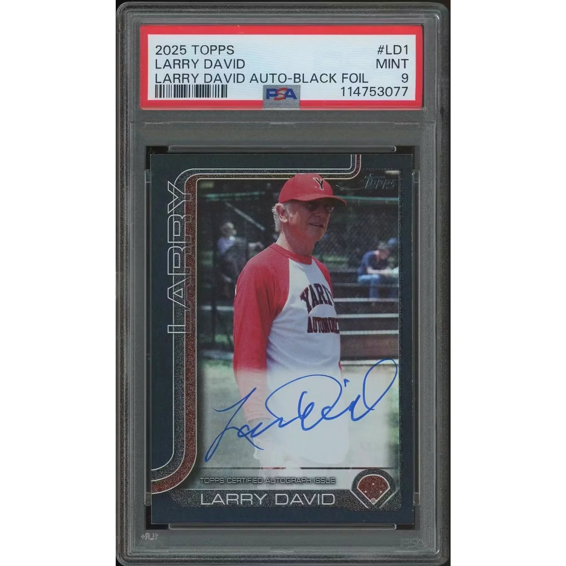 Larry David Signed 2025 Topps Baseball Card | Black Foil Auto #03/10 PSA 9