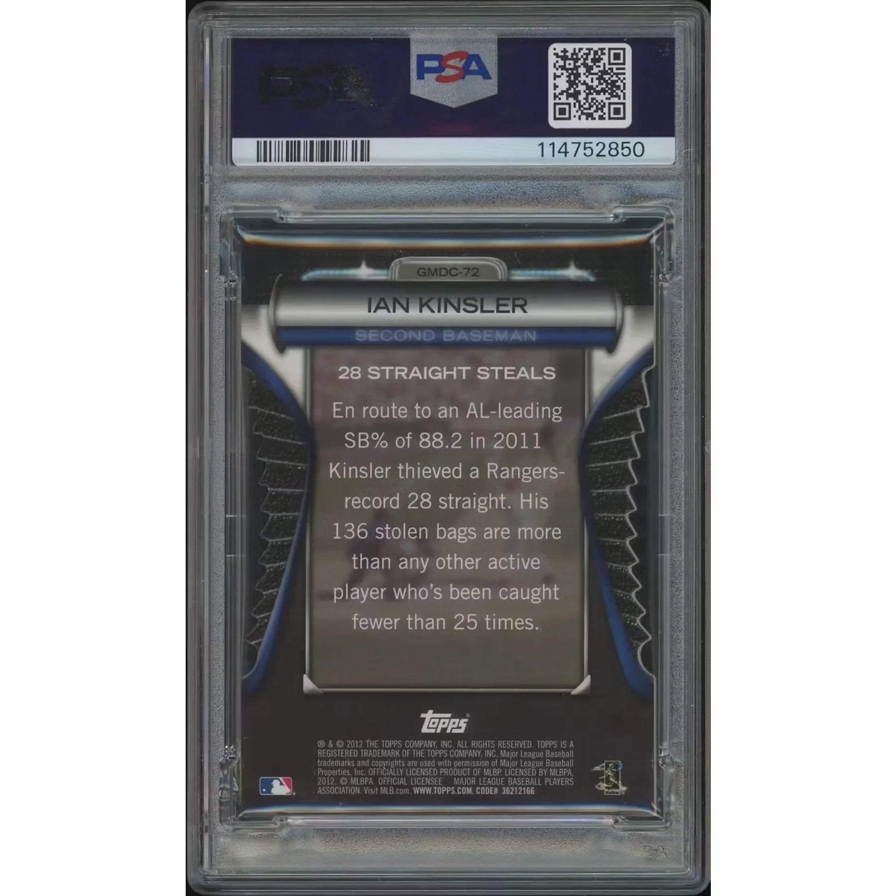 Ian Kinsler 2012 Topps Golden Moments Die Cuts 24K Gold Card | PSA 9 Mint #1/1
