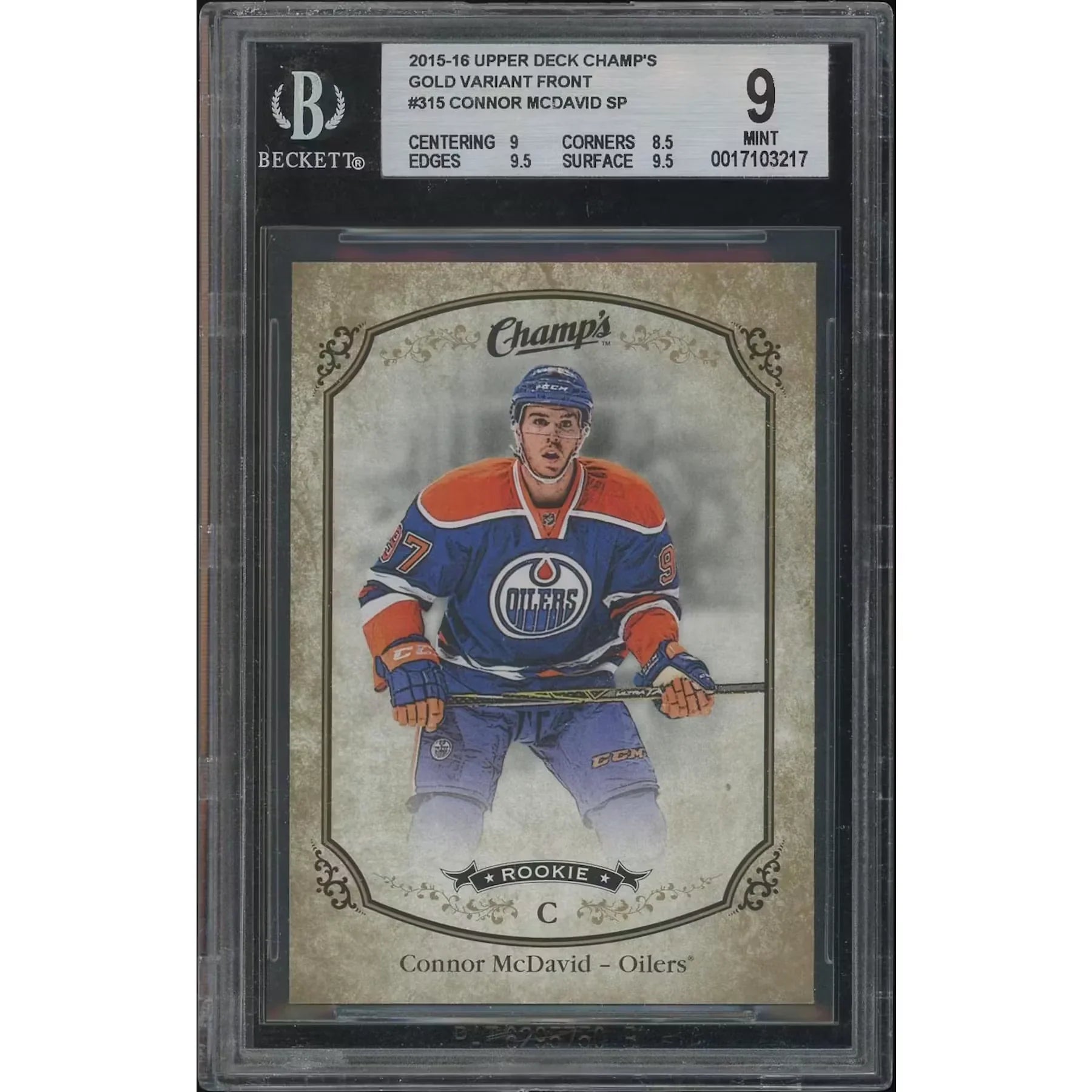 Connor McDavid 2015-16 Upper Deck Champ's #315 Gold Variant Rookie | BGS 9 MINT