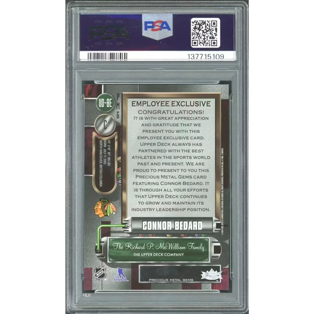 2025 Precious Metal Gems PMG Connor Bedard Employee Exclusive Rookie PSA 8
