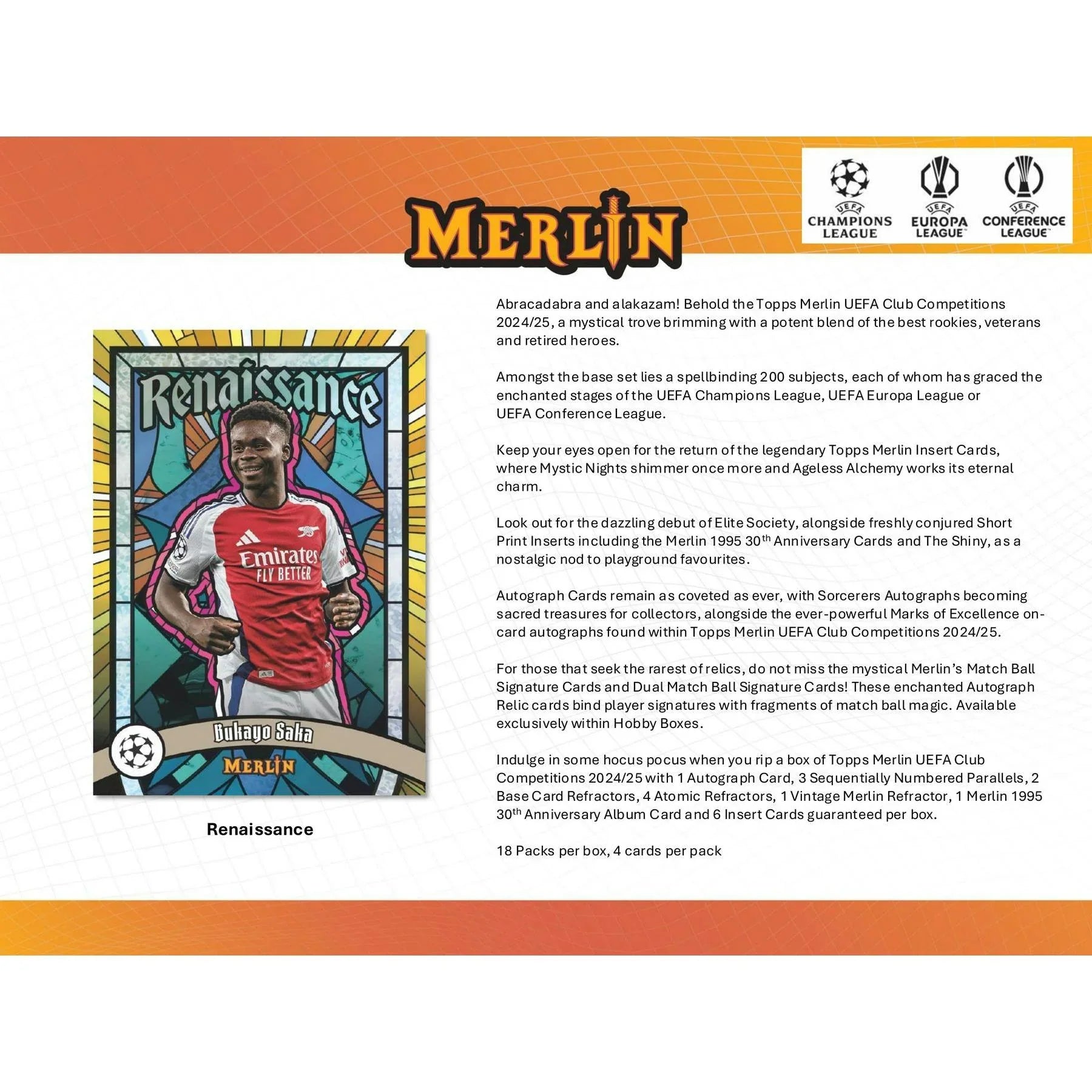 2024 25 Topps Chrome Merlin UEFA Club Competitions Hobby Box (Ships Sealed Only)
