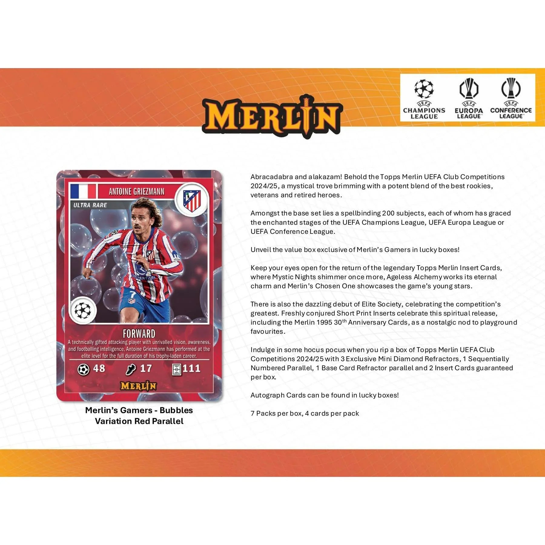 2024 25 Topps Chrome Merlin UEFA Club Competitions Soccer Blaster Box (Ships Sealed Only)
