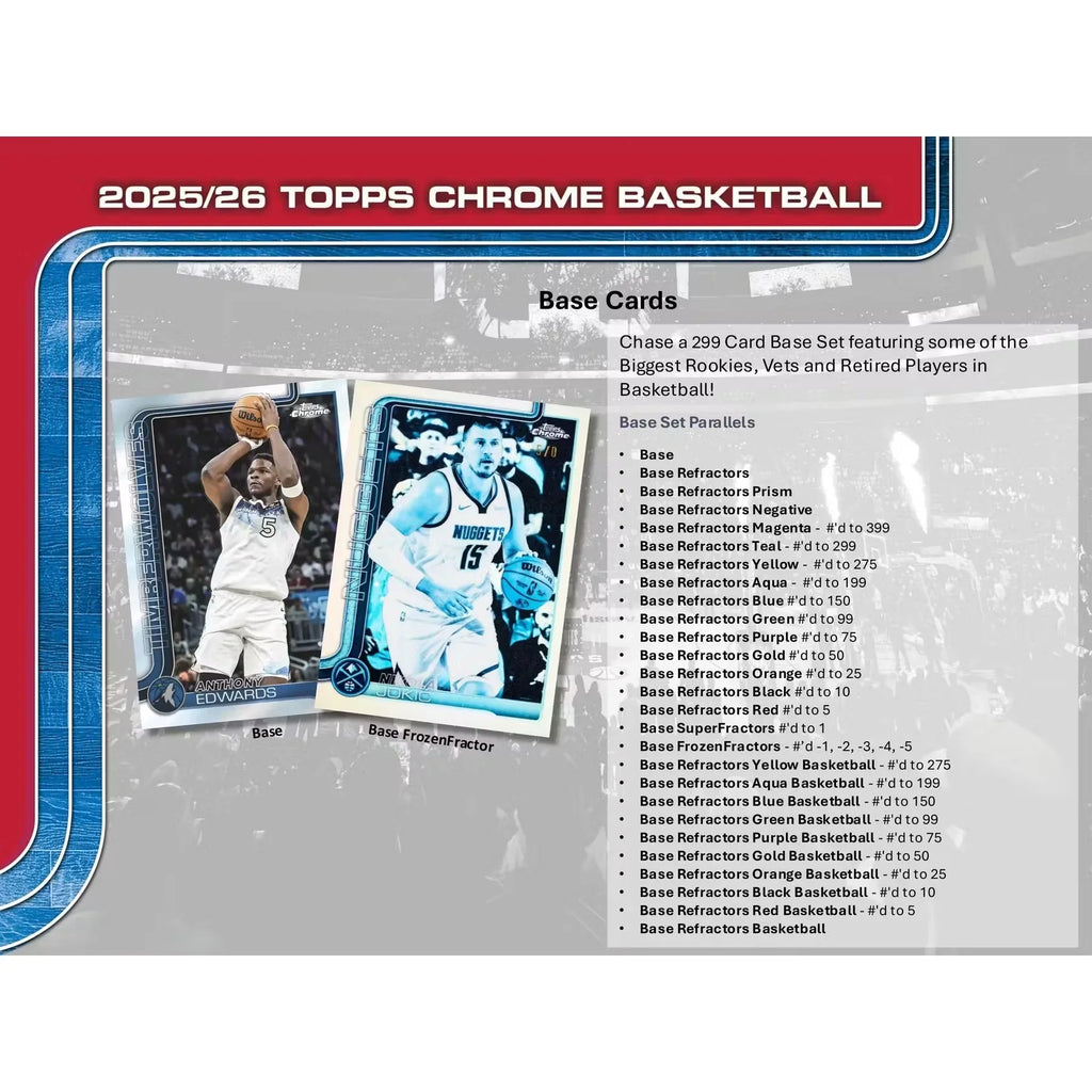 2025 26 Topps Chrome Basketball Blaster Box (Ships Sealed Only)