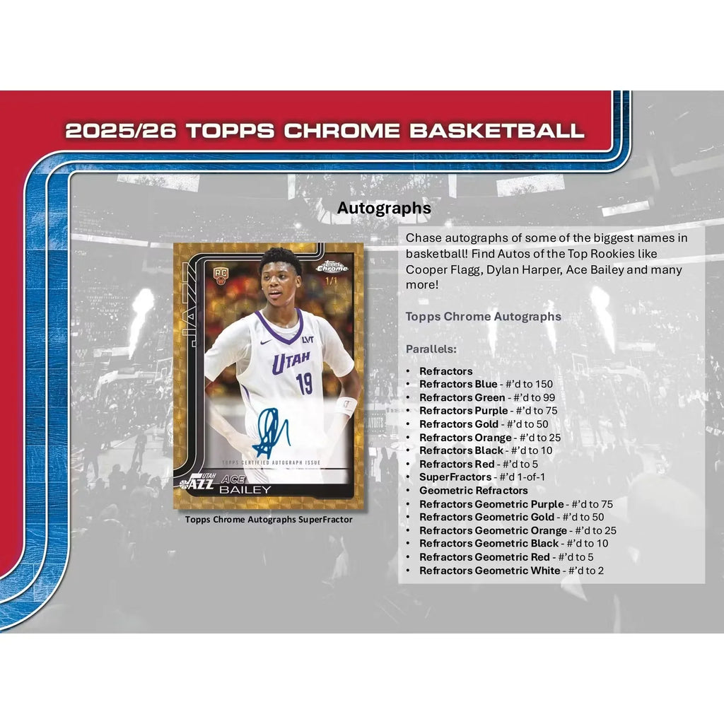 2025 26 Topps Chrome Basketball Blaster Box (Ships Sealed Only)