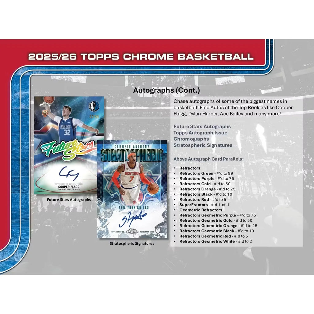 2025 26 Topps Chrome Basketball Blaster Box (Ships Sealed Only)