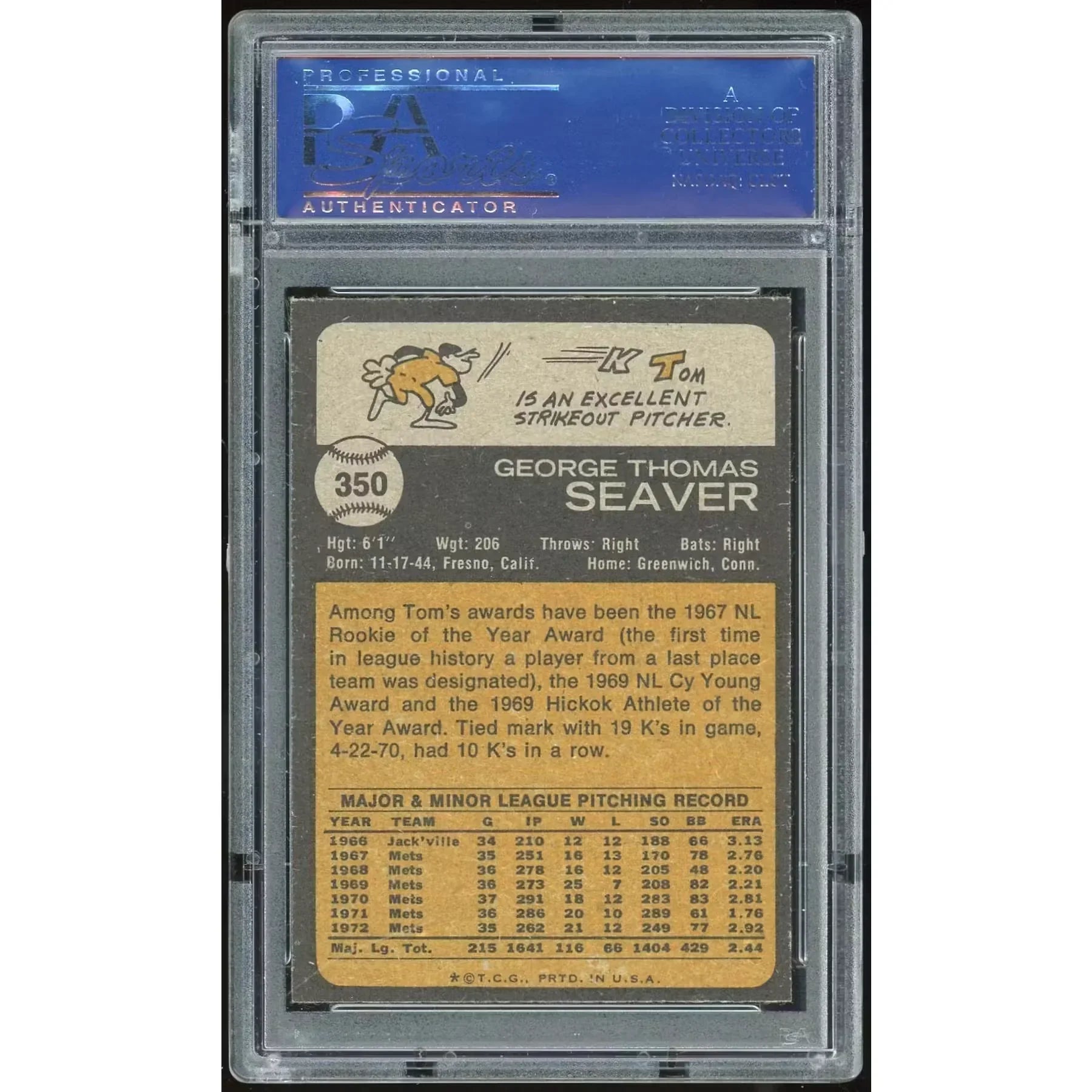 Tom Seaver 1973 Topps #350 Card | PSA 8