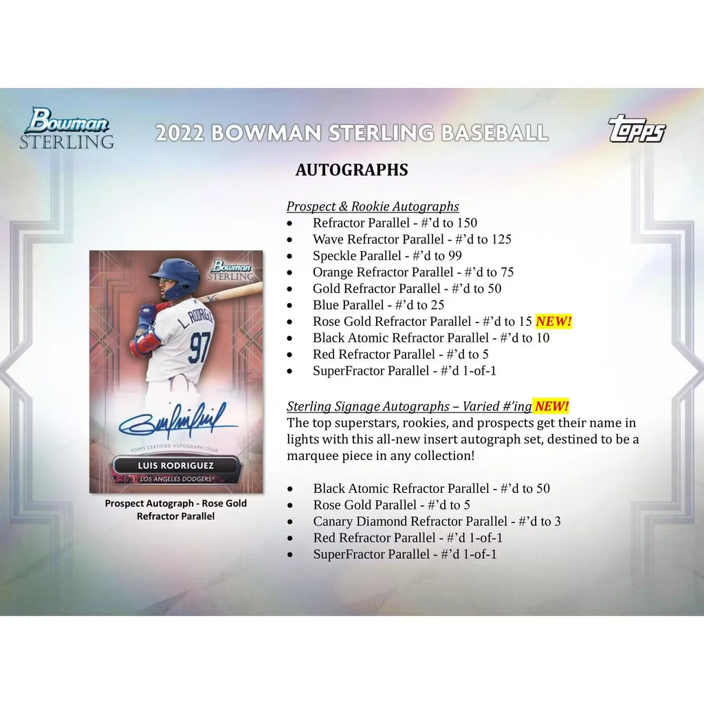 2022 Bowman Sterling Baseball Hobby Box (Ships Sealed Only)
