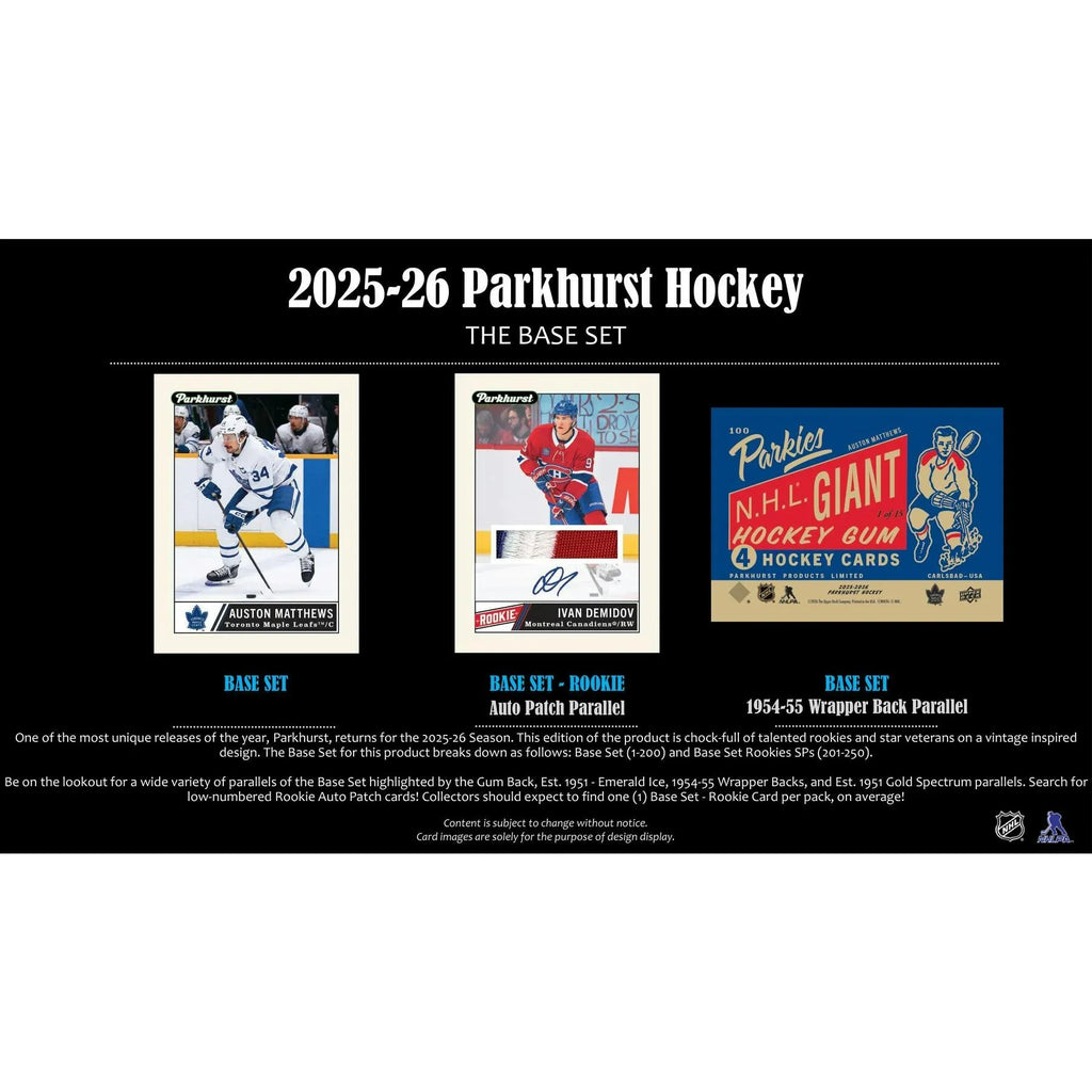 2025 26 Upper Deck Parkhurst Hockey Hobby Box Presell Releases Jul 1st 2026 (Ships Sealed Only)