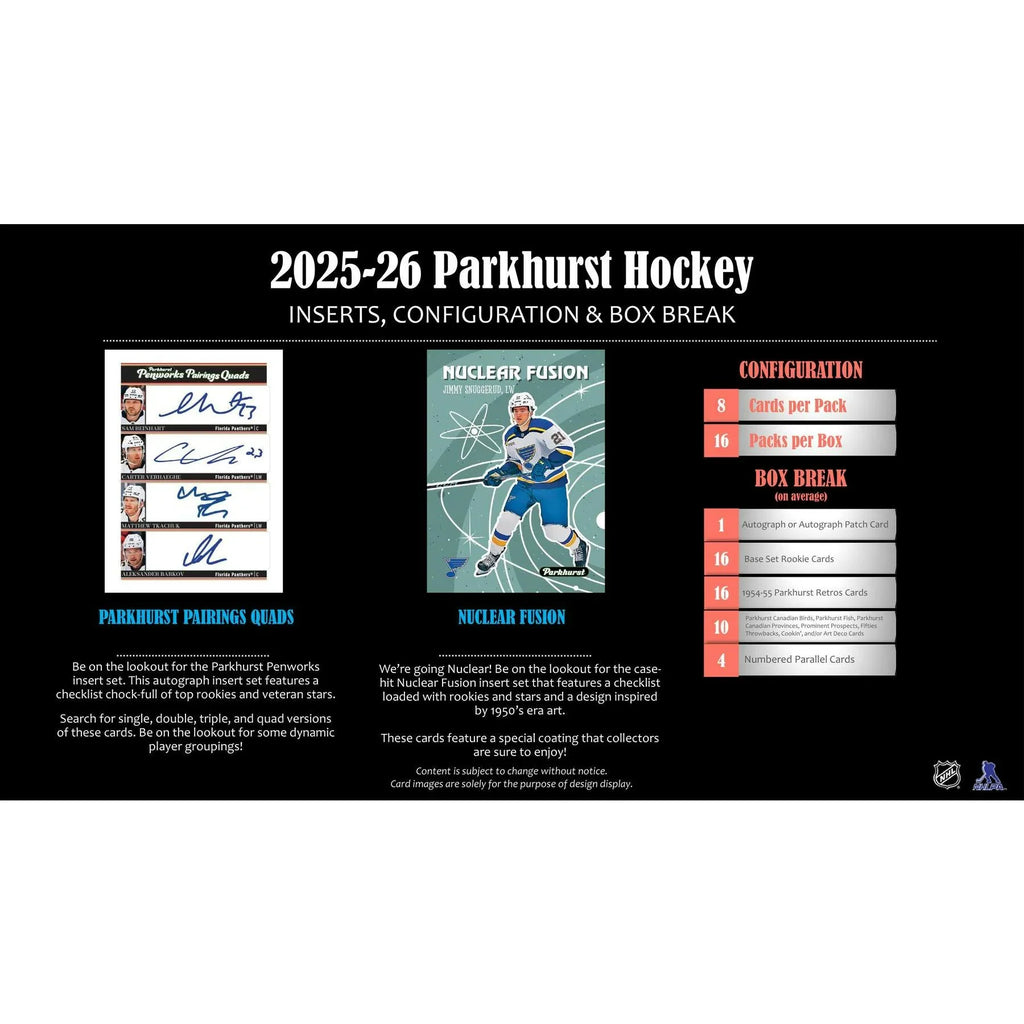 2025 26 Upper Deck Parkhurst Hockey Hobby Box Presell Releases Jul 1st 2026 (Ships Sealed Only)