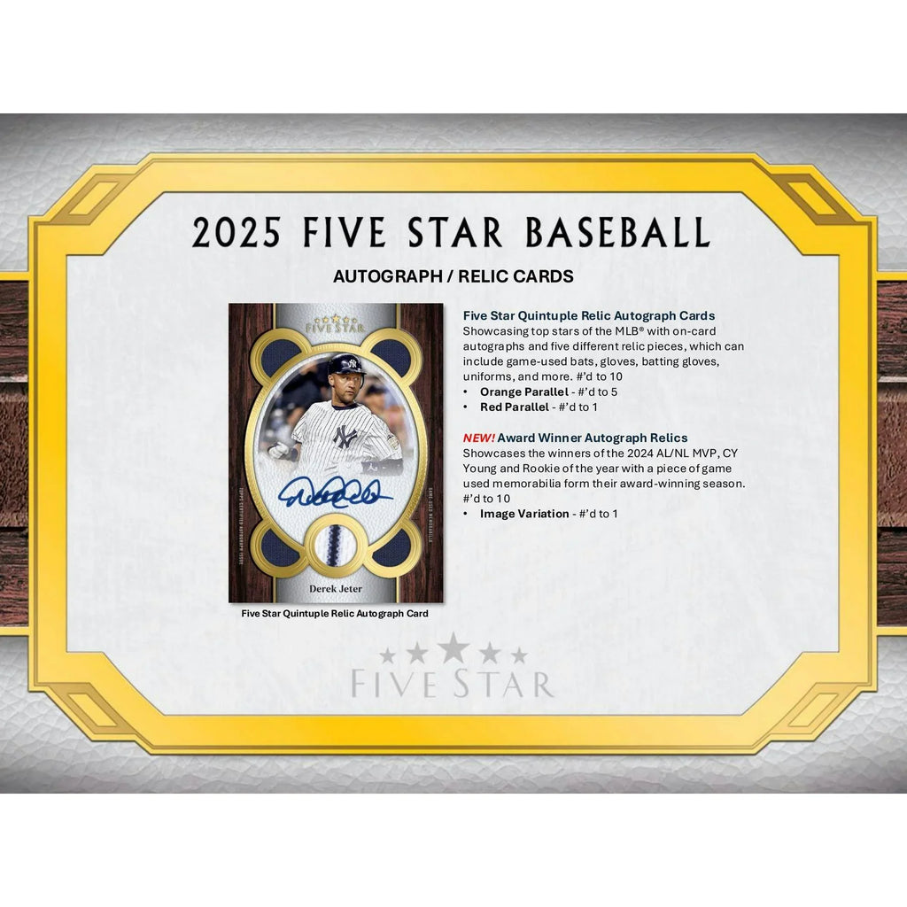 2025 Topps Five Star Baseball Hobby Box (Ships Sealed Only) - D
