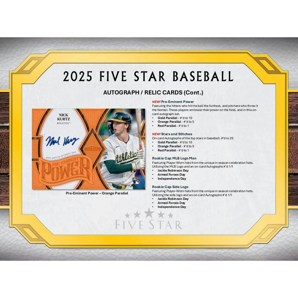 2025 Topps Five Star Baseball Hobby Box (Ships Sealed Only) - D