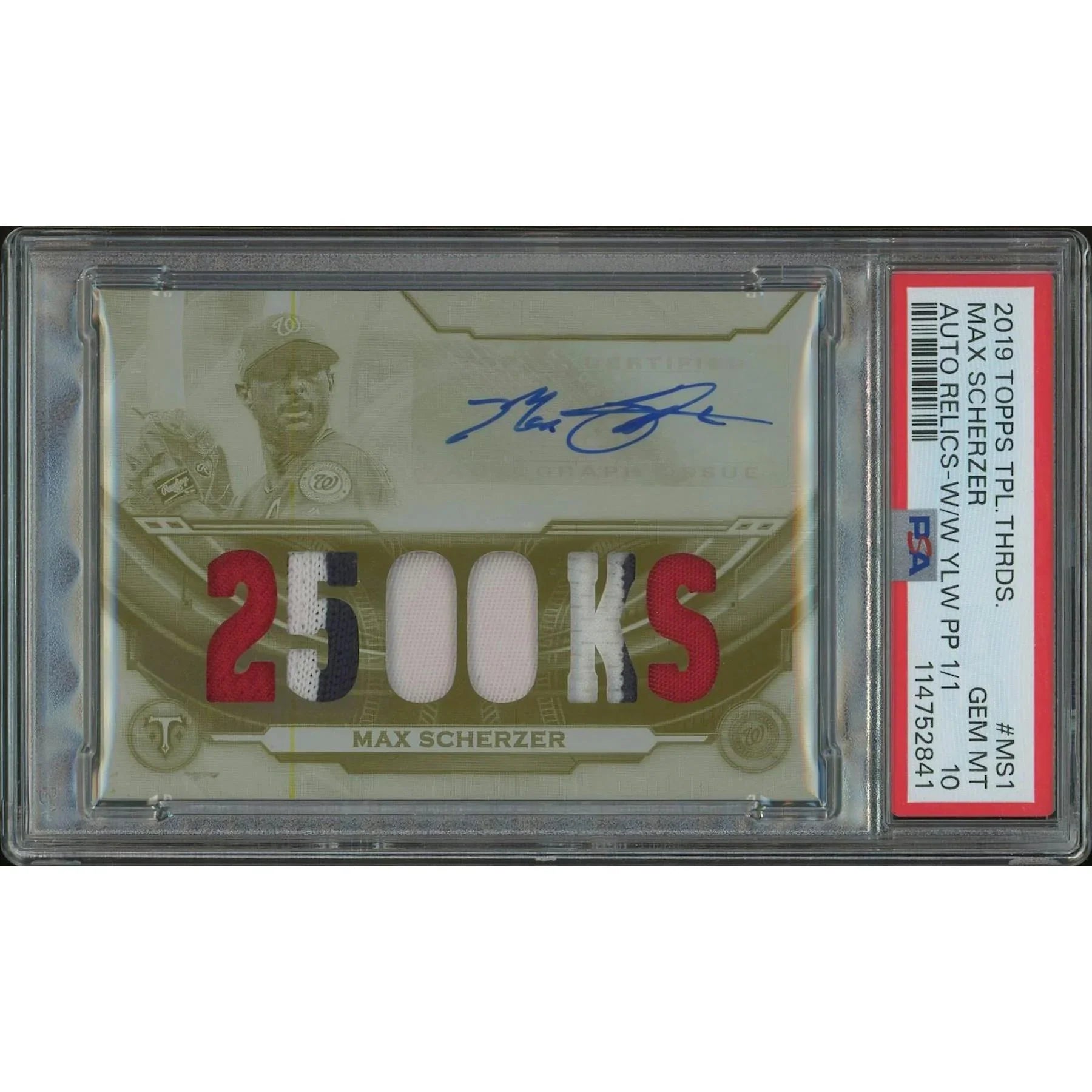 Max Scherzer Signed 2019 Topps Triple Threads #MS1 | Yellow Printing Plate 1/1 #1