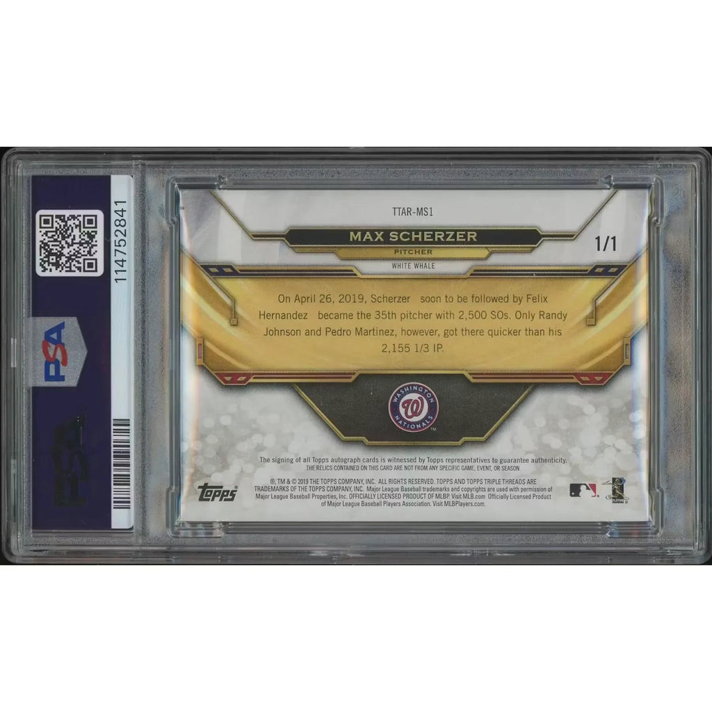 Max Scherzer Signed 2019 Topps Triple Threads #MS1 | Yellow Printing Plate 1/1 #1