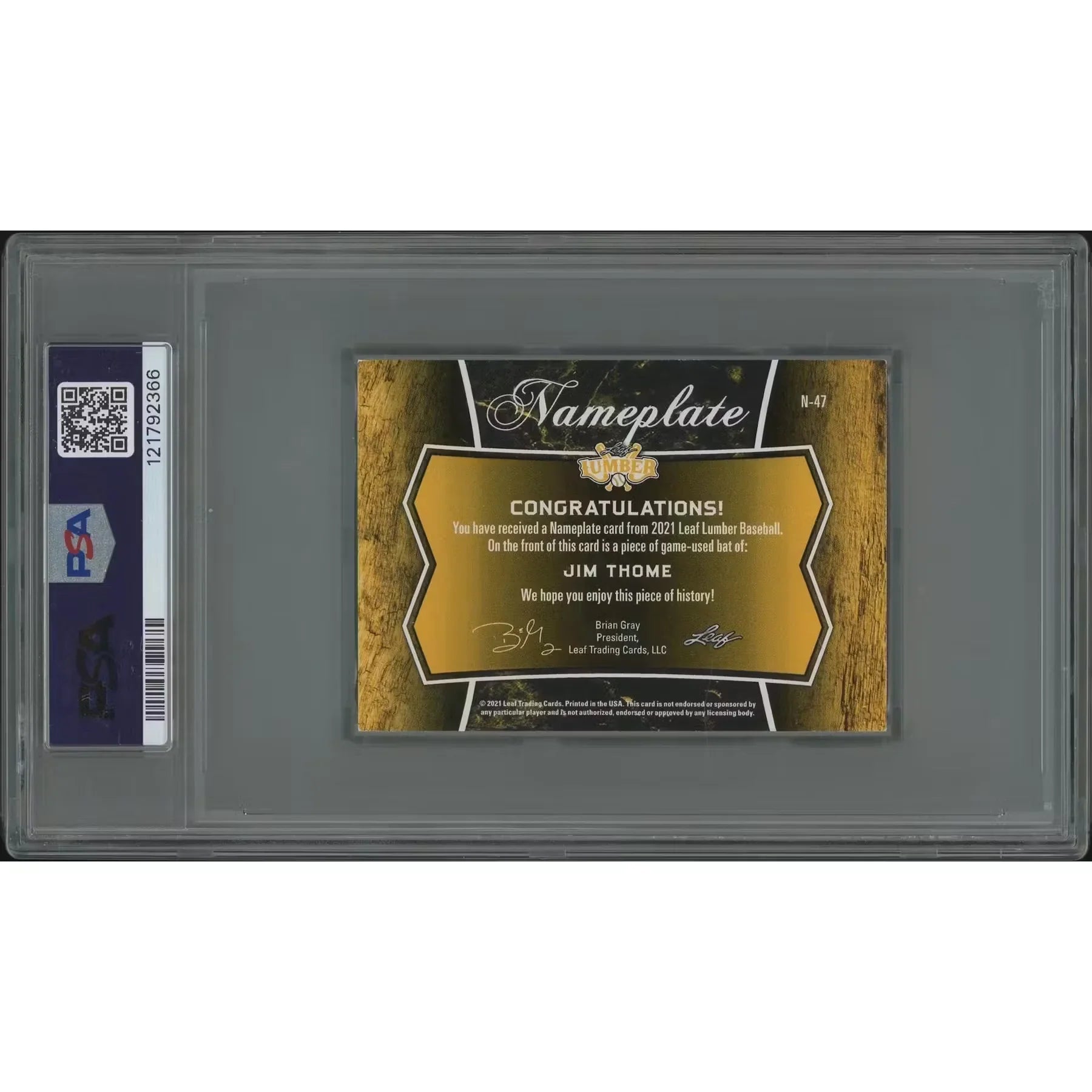 Jim Thome Signed Nameplate Bat Barrel | 2021 Leaf Lumber Kings #1/1