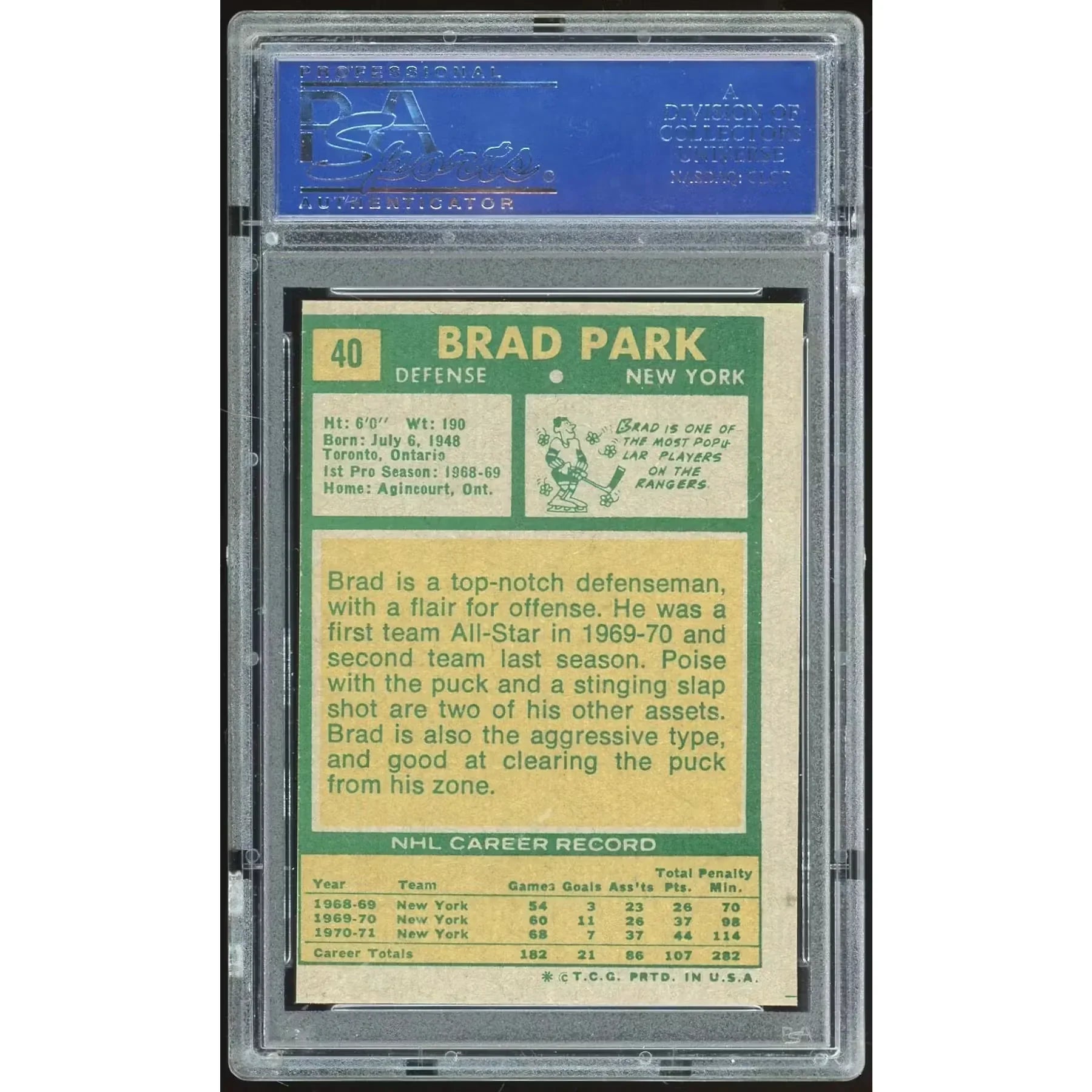 1971-72 Topps #40 Brad Park | PSA 8