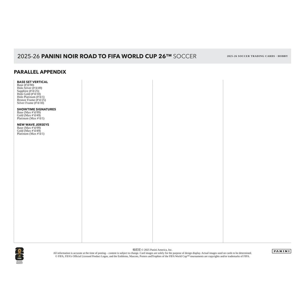 2025 26 Panini Noir Road to FIFA World Cup Soccer Hobby Box (Ships Sealed Only)