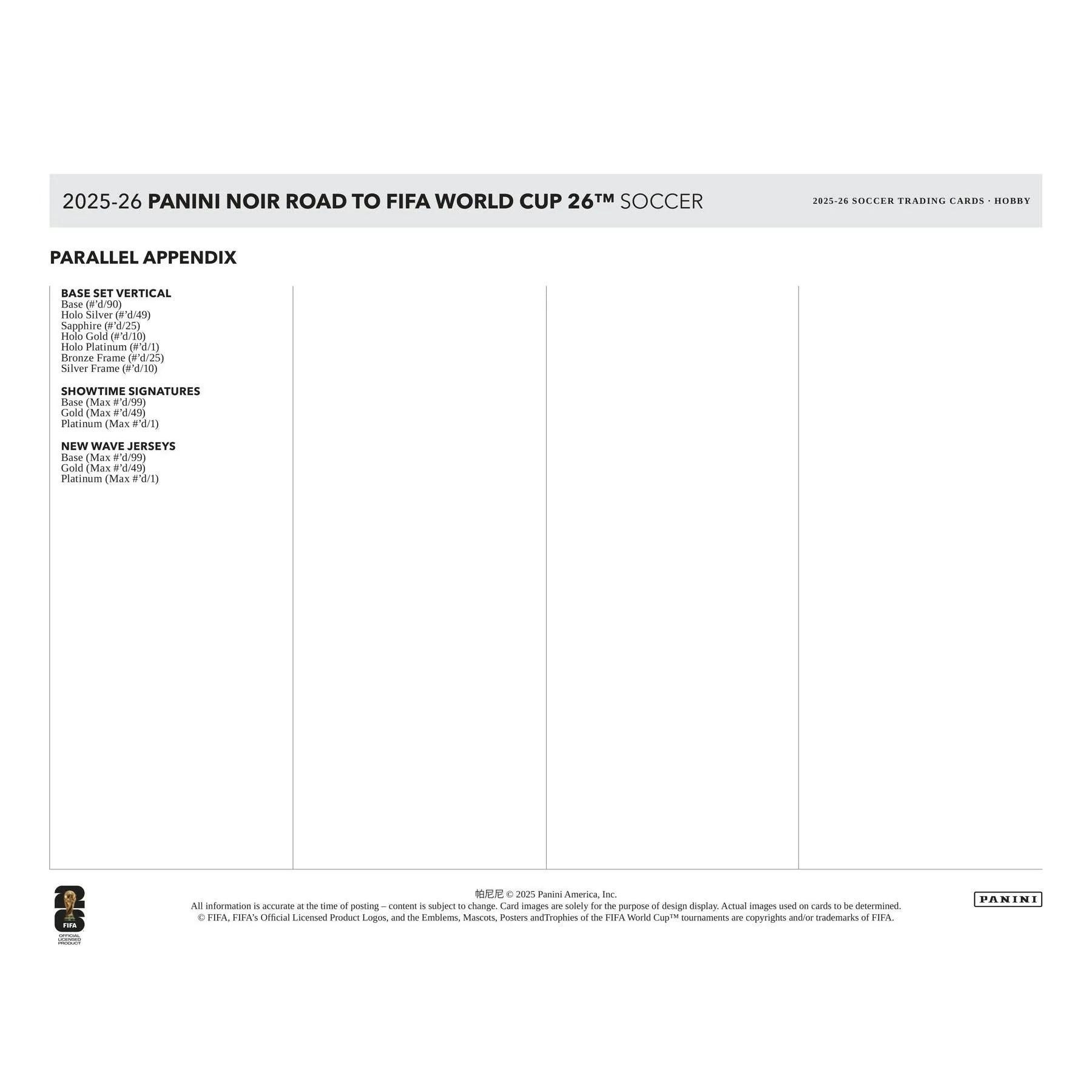 2025 26 Panini Noir Road to FIFA World Cup Soccer Hobby Box (Ships Sealed Only)