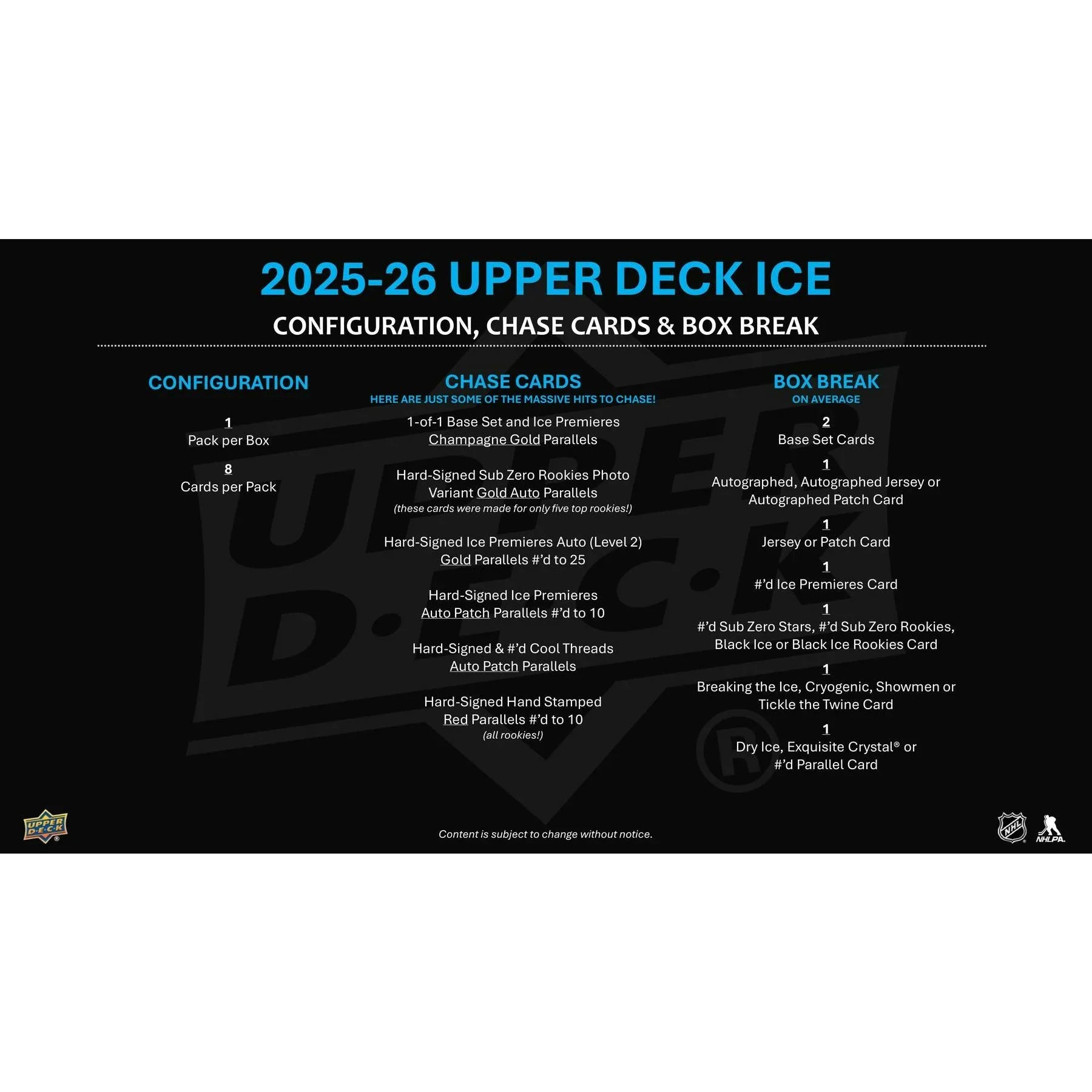 2025 26 Upper Deck Ice Hockey Hobby Box Presell Releases Jul 15th 2026 (Ships Sealed Only) - D1