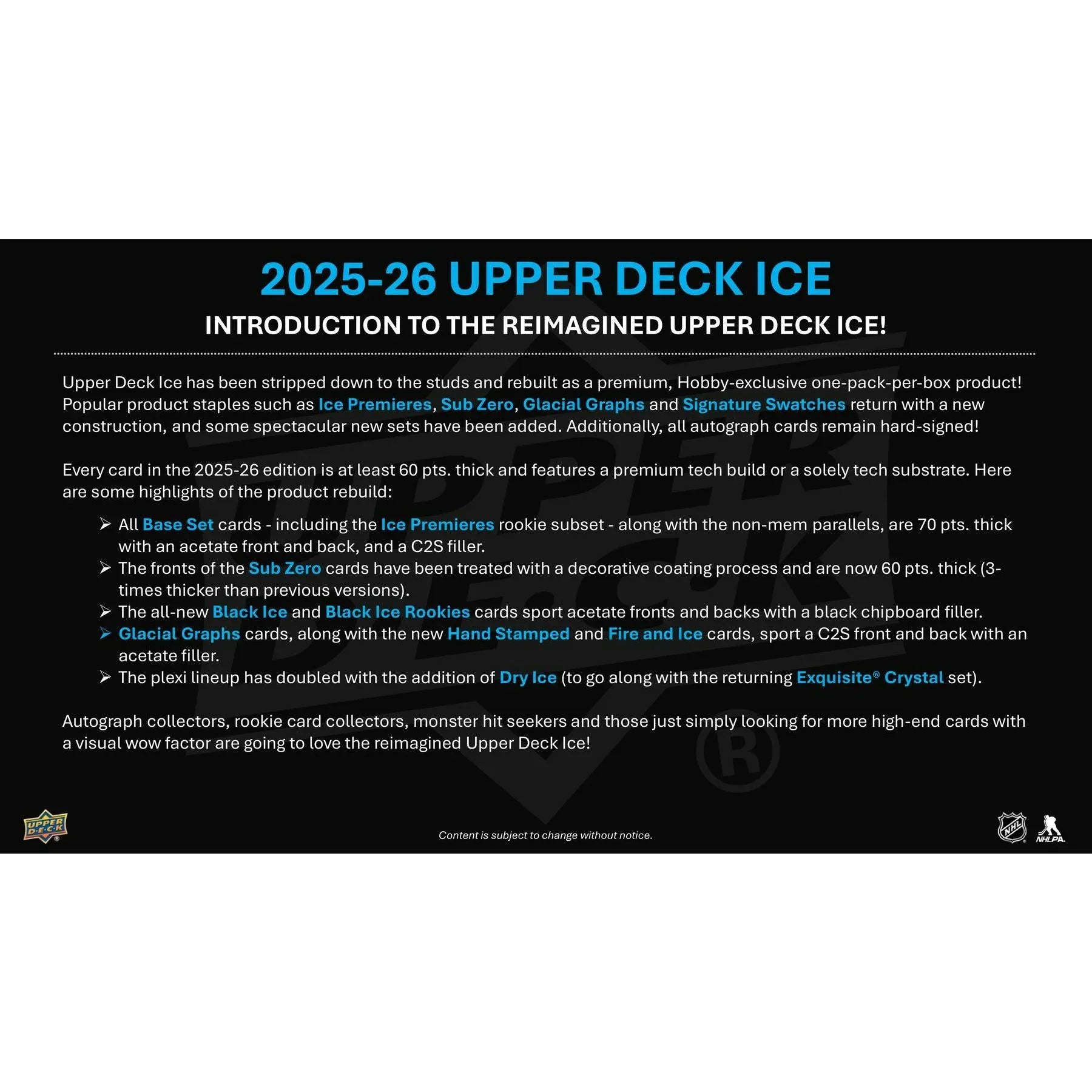 2025 26 Upper Deck Ice Hockey Hobby Box Presell Releases Jul 15th 2026 (Ships Sealed Only) - D1