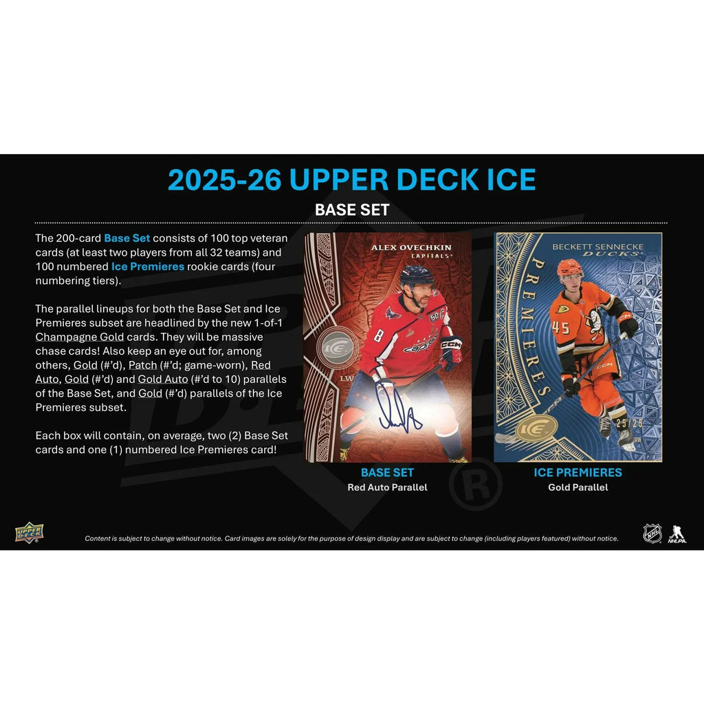 2025 26 Upper Deck Ice Hockey Hobby Box Presell Releases Jul 15th 2026 (Ships Sealed Only) - D1