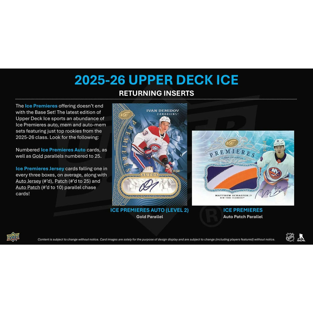 2025 26 Upper Deck Ice Hockey Hobby Box Presell Releases Jul 15th 2026 (Ships Sealed Only) - D1