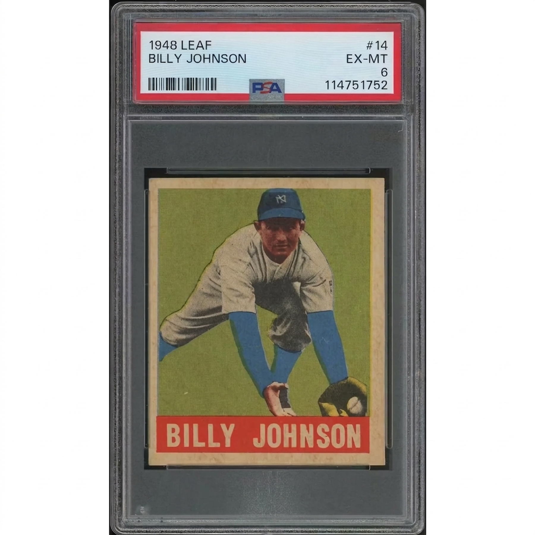 1948 Leaf Baseball #14 Billy Johnson Rookie Card | PSA 6 EX-MT