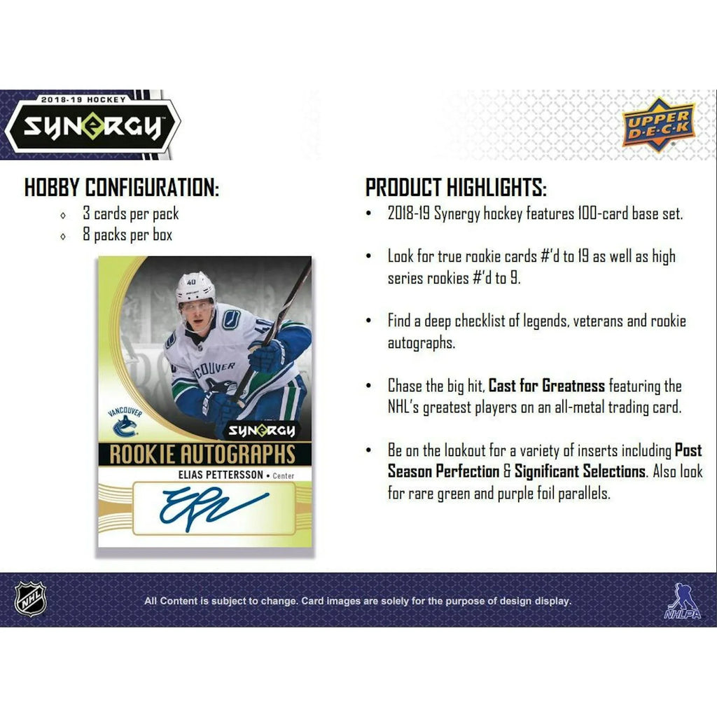 2018 19 Upper Deck Synergy Hockey Hobby Box (Ships Sealed Only)